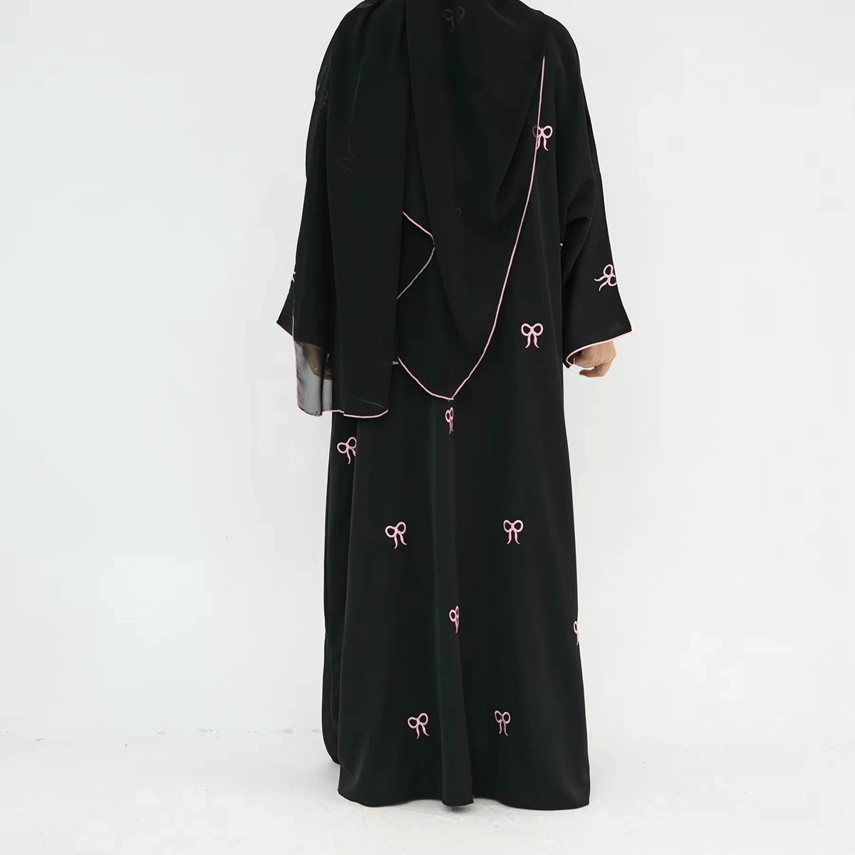 Elegant Bow Embroidery Nida Cardigan Open Abaya Dress #241910 - Perfect for Muslim Women, Prayer, Modest Fashion & Special Occasions