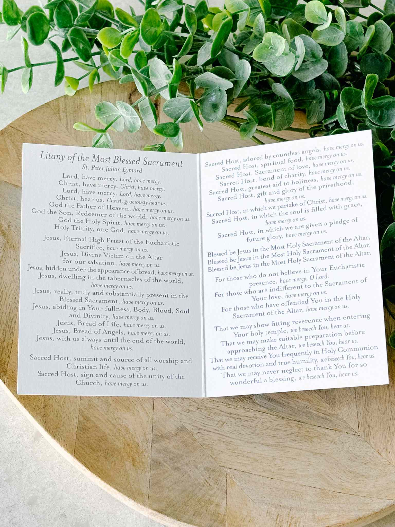 Litany of the Most Blessed Sacrament Prayer Card - Catholic Devotional Card for Eucharistic Adoration & Worship