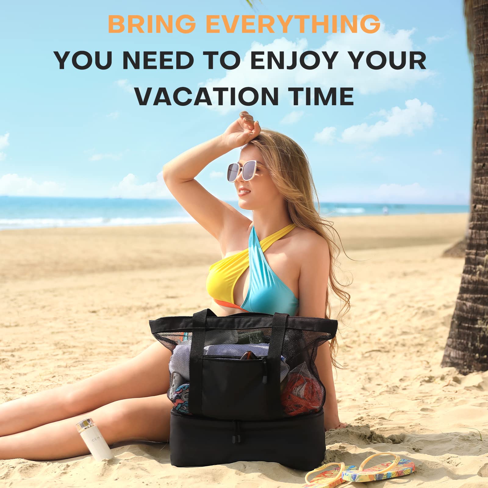Clothclose Mesh Beach Tote Bag for Women - Large Waterproof Swim Pool Bag with Cooler Compartment | Perfect for Travel, Beach Trips, Poolside Lounging & Summer Outings