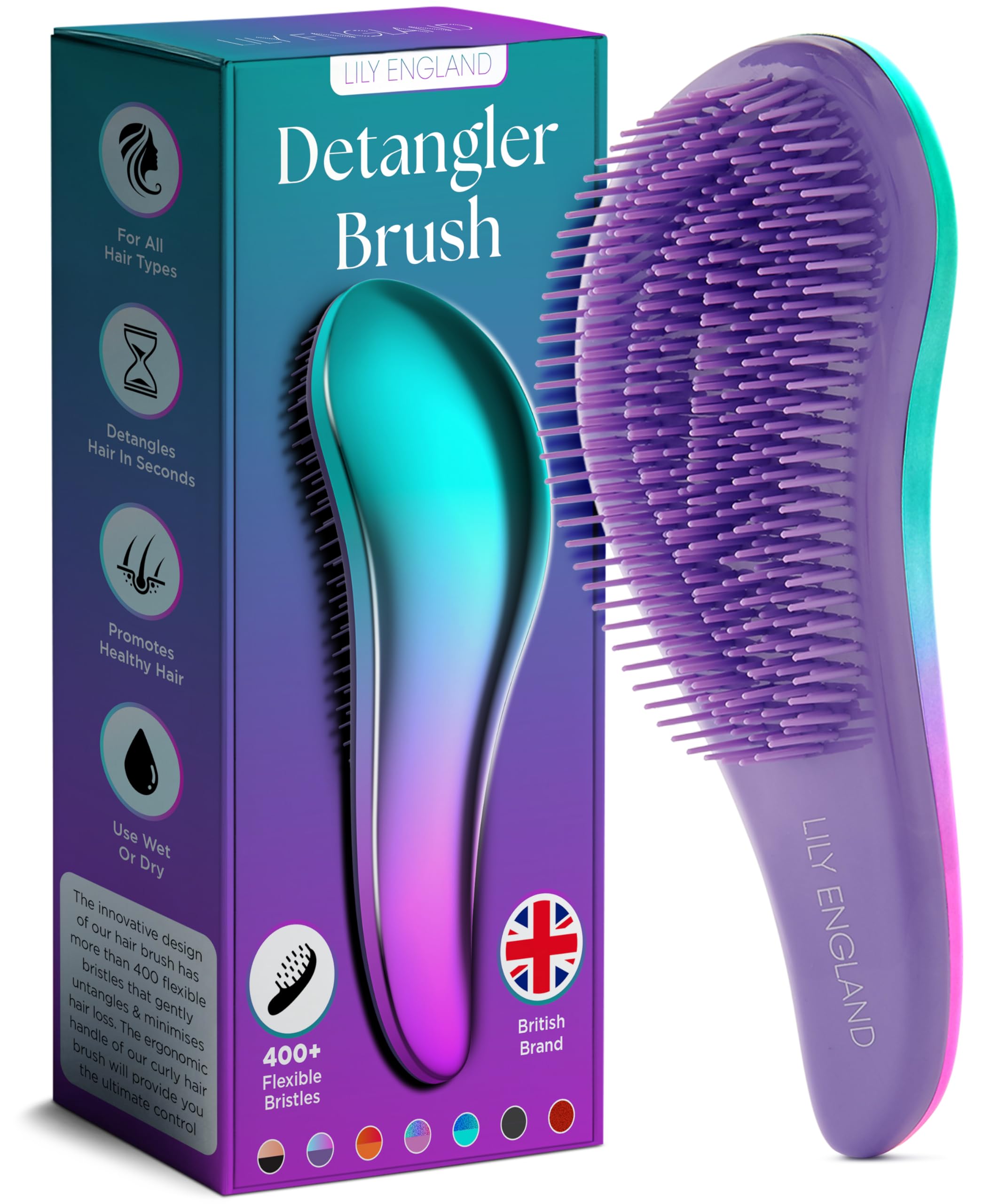 Lily England Detangling Hair Brush for Curly, Thick, Straight & Natural Hair - Gentle Hairbrush for Women, Kids & Toddlers with Flexible Bristles - Smooth Wet & Dry Hair Brush for Easy Detangling - Perfect for Daily Hair Care, Styling & Salon Use