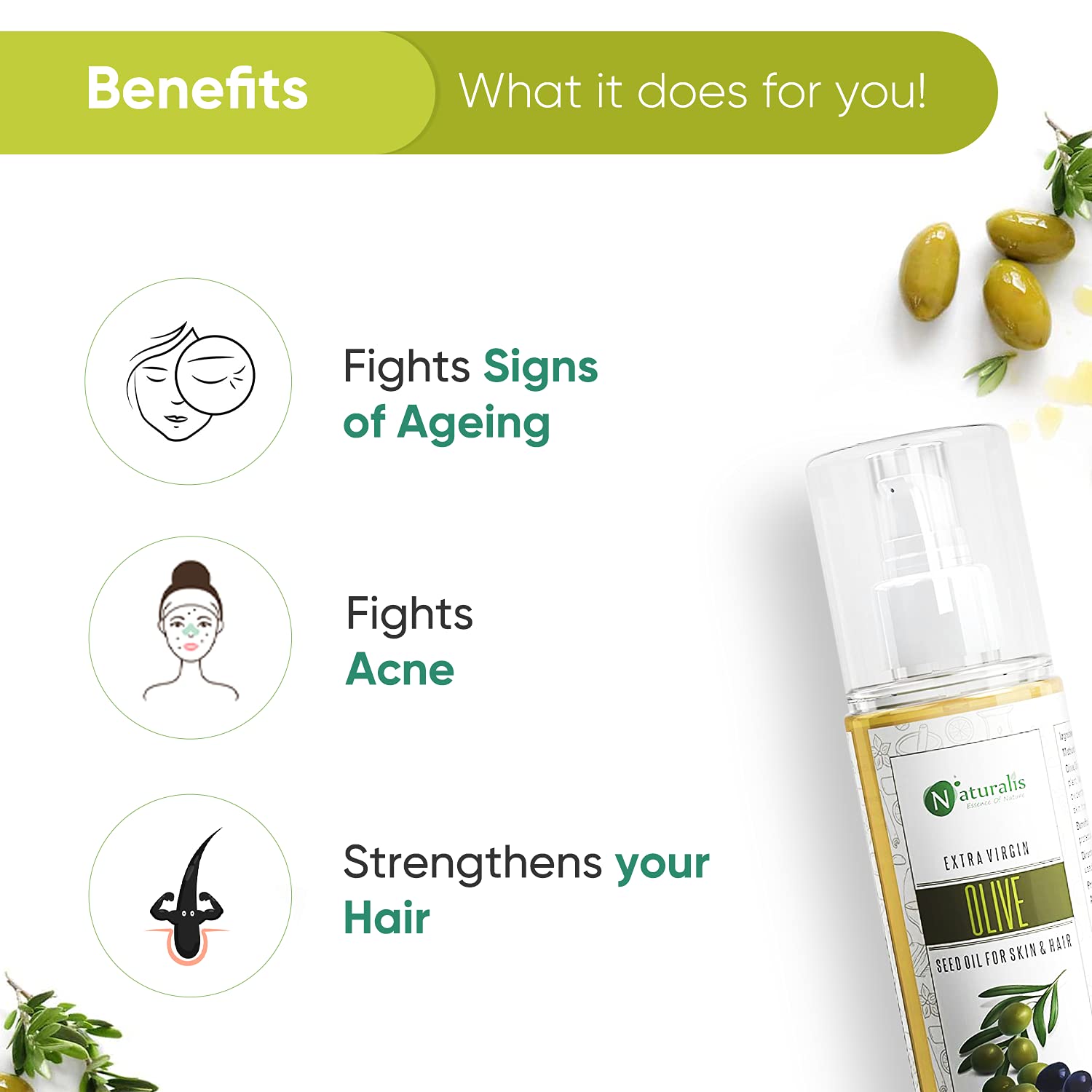 Naturalis Essence of Nature Cold Pressed Extra Virgin Olive Oil - 100% Pure Carrier Oil for Hair, Skin, Face & Massage - 200ml - Nourishing & Moisturizing for Dry Skin, Hair Care & Aromatherapy