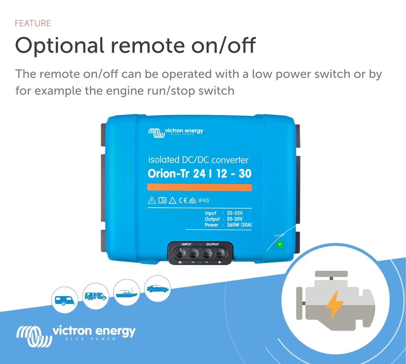Victron Energy Orion-Tr IP43 24V to 12V 30A 360W Isolated DC-DC Converter - Perfect for Marine, RV, and Off-Grid Solar Power Systems