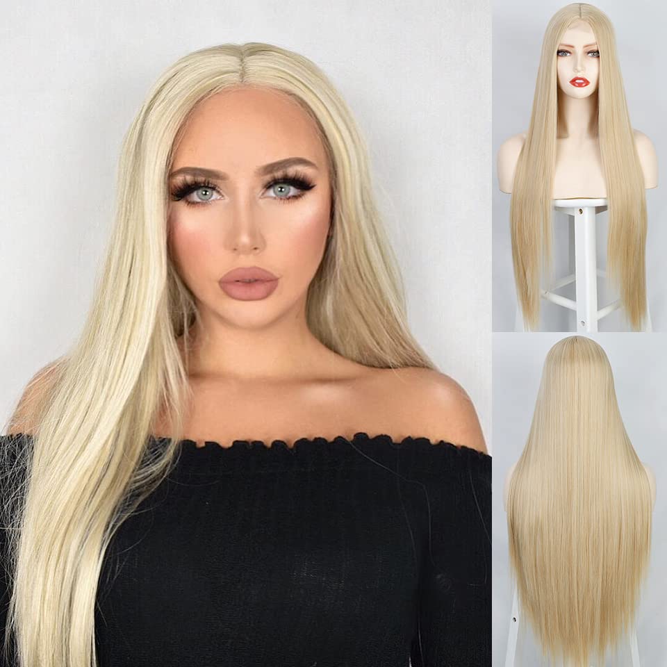 Fionana Heat-Resistant Synthetic Wigs for Women - Long Straight Brazilian Hair Wig in Ash Blonde (28in) | Natural Look for Daily Wear, Cosplay & Special Occasions