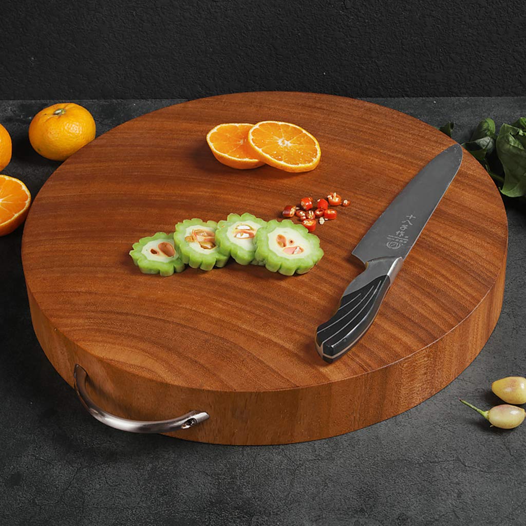Premium Yellow Iron Round Chopping Board with U-Shaped Handle - Double-Sided Natural Wood Cutting Board for Kitchen - Family-Friendly & Durable - Multiple Sizes Available - Perfect for Meat, Vegetables & Food Prep