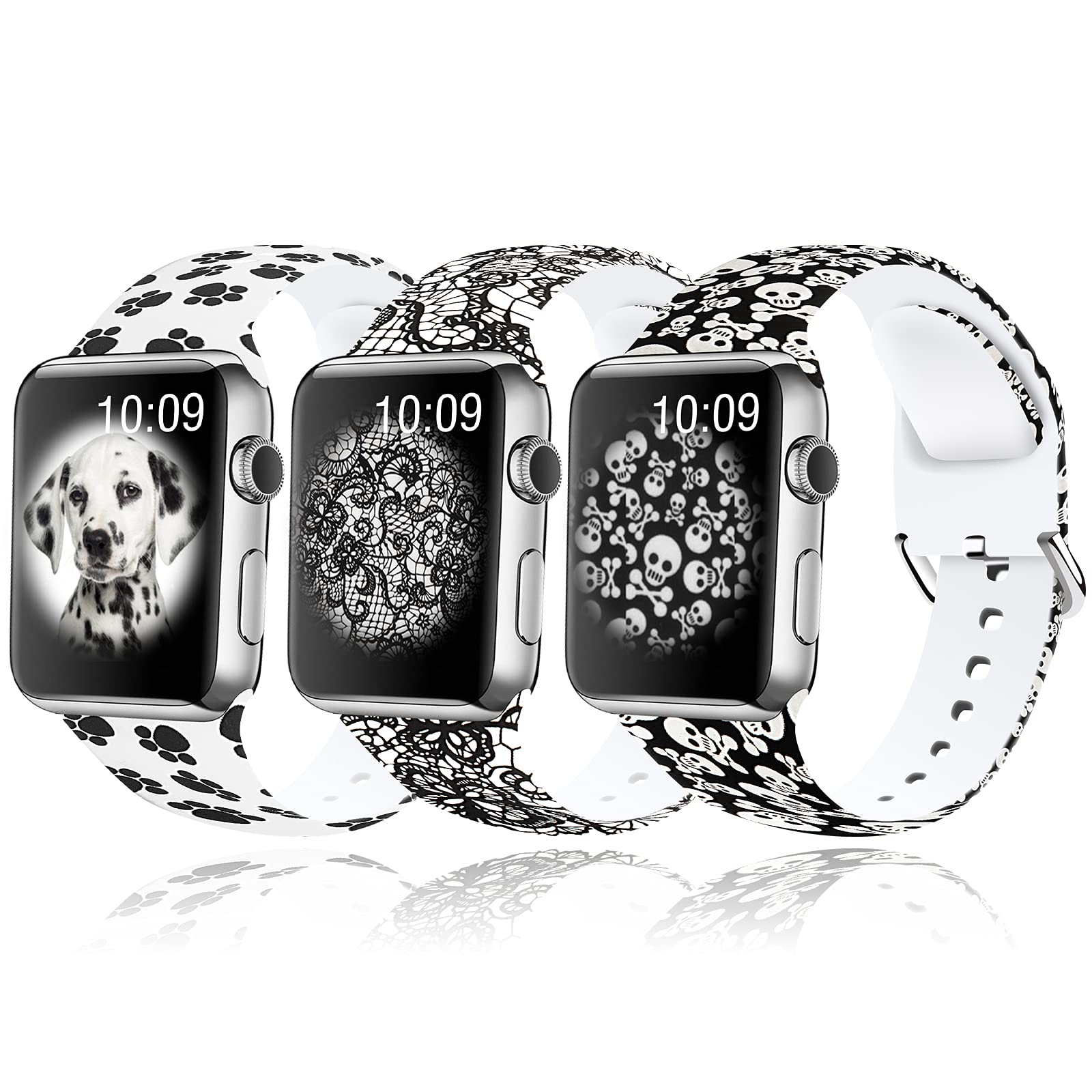 3 Pack Tie Dye Printed Silicone Replacement Bands for Apple Watch Series 1/2/3/4/5/6/SE (38mm/40mm/42mm/44mm) - Non-Fading, Comfortable Sport Band for Men & Women - Perfect for Workouts, Running & Daily Wear