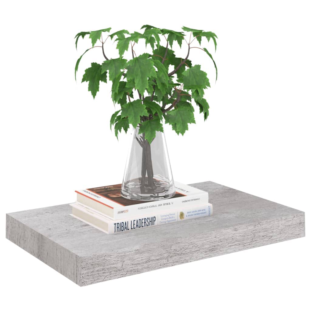Floating Wall Shelf Set of 2 - Modern Concrete Gray MDF Wall Mounted Shelves 15.7