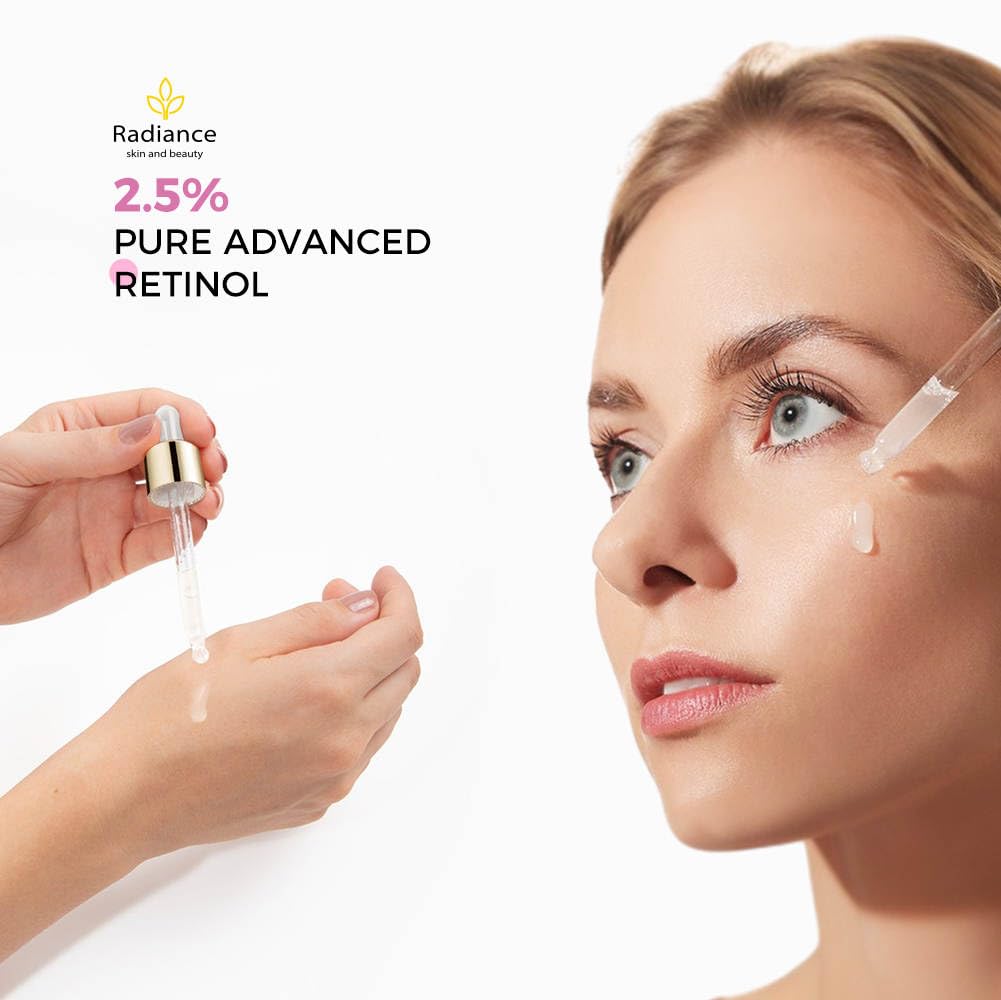 RADIANCE Retinol Serum for Face - Vitamin E, Organic Jojoba Oil & Hyaluronic Acid - Anti-Aging, Wrinkle Reduction & Dark Spot Treatment - Smooths Fine Lines & Brightens Skin - 1 Oz Facial Serum for Night Routine & Daily Skincare