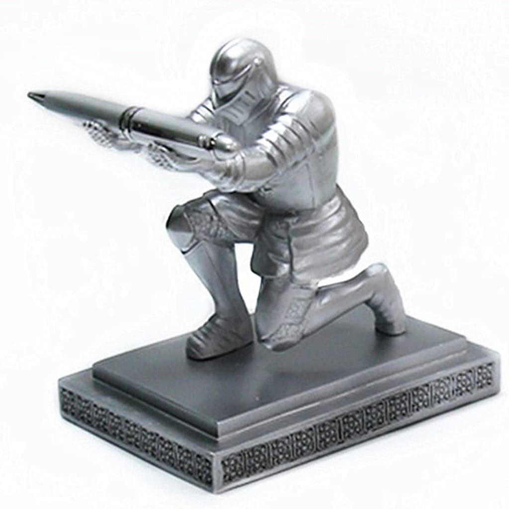 Premium Silver Knight Pen Holder - Stylish Desk Organizer for Office & Home | Executive Pen Stand with Unique Kneeling Knight Design | Perfect for Office Desks, Study Rooms & Gift Giving