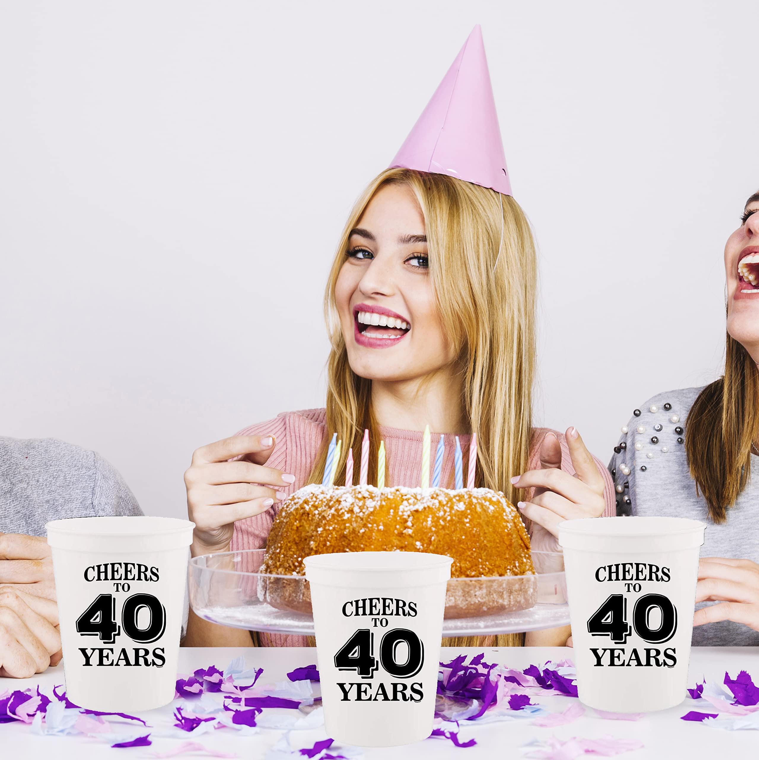 40th Birthday Party Stadium Cups - Cheers To 40 Years Plastic Drinking Cups for Women, Best Friend Gifts & Party Decorations - Perfect for Birthday Celebrations, Girls Night Out, and Special Occasions