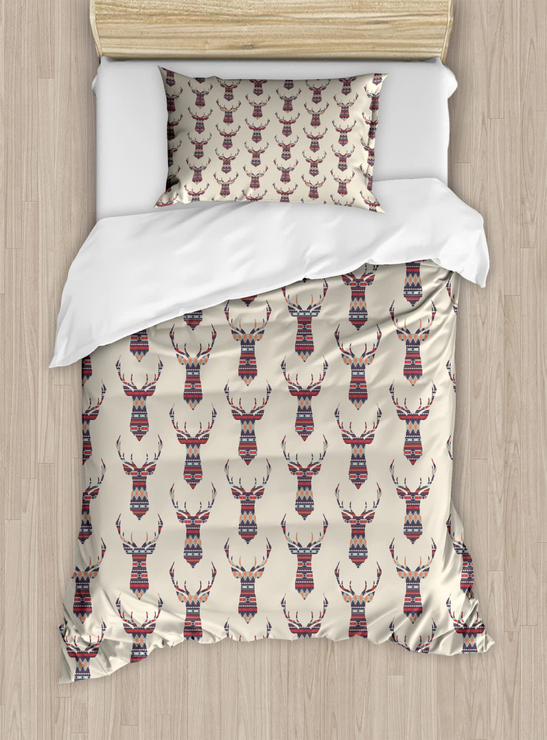 Ambesonne Deer Duvet Cover Set - Geometric Deer Silhouette with Cherokee Arrows & Triangles Design - 2-Piece Twin Size Bedding Set with 2 Pillowcases - Multicolor Bohemian Style for Kids & Adults Bedroom Decor