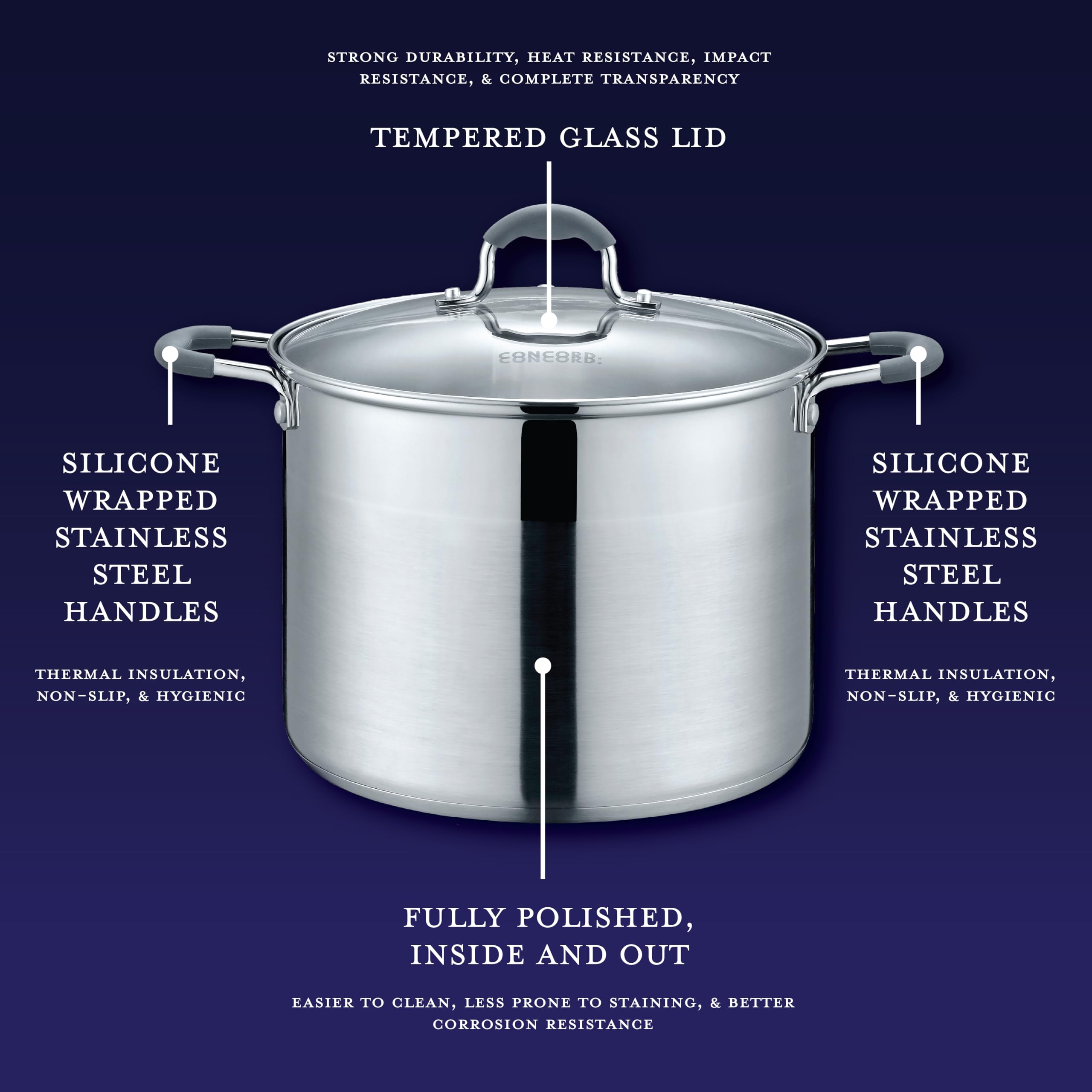 Premium 10 QT CONCORD Stainless Steel Stock Pot with Glass Lid - Induction Compatible Cookware for Soups, Stews & Pasta - Perfect for Home Chefs & Professional Kitchens