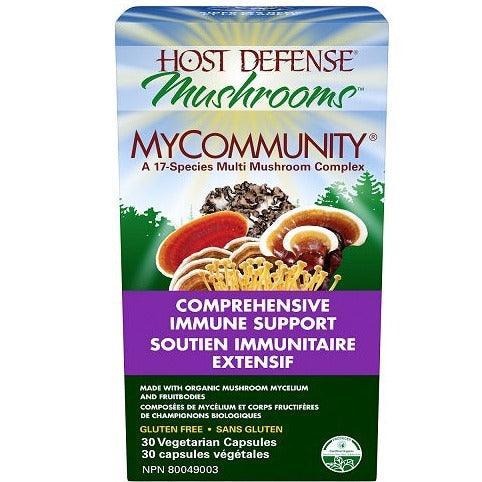 Host Defense MyCommunity Immune Support Supplement - 30 Veggie Caps for Daily Wellness & Immune Boost | Vegan, Organic Mushroom Blend for Adults & Kids | Supports Cold & Flu Season Defense