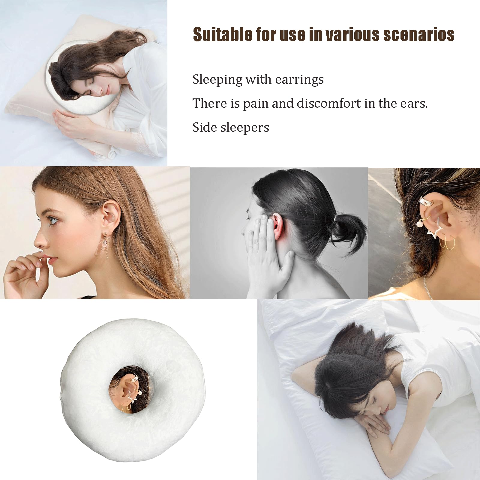 **Ear Piercing Pillow for Side Sleepers - Donut Pillow with Ear Hole & Arm Hole, Soft Silky Satin Cover for Ear Pain & Pressure Relief (Blue) - Perfect for Post-Ear Surgery, Piercing Healing & Comfortable Sleep**