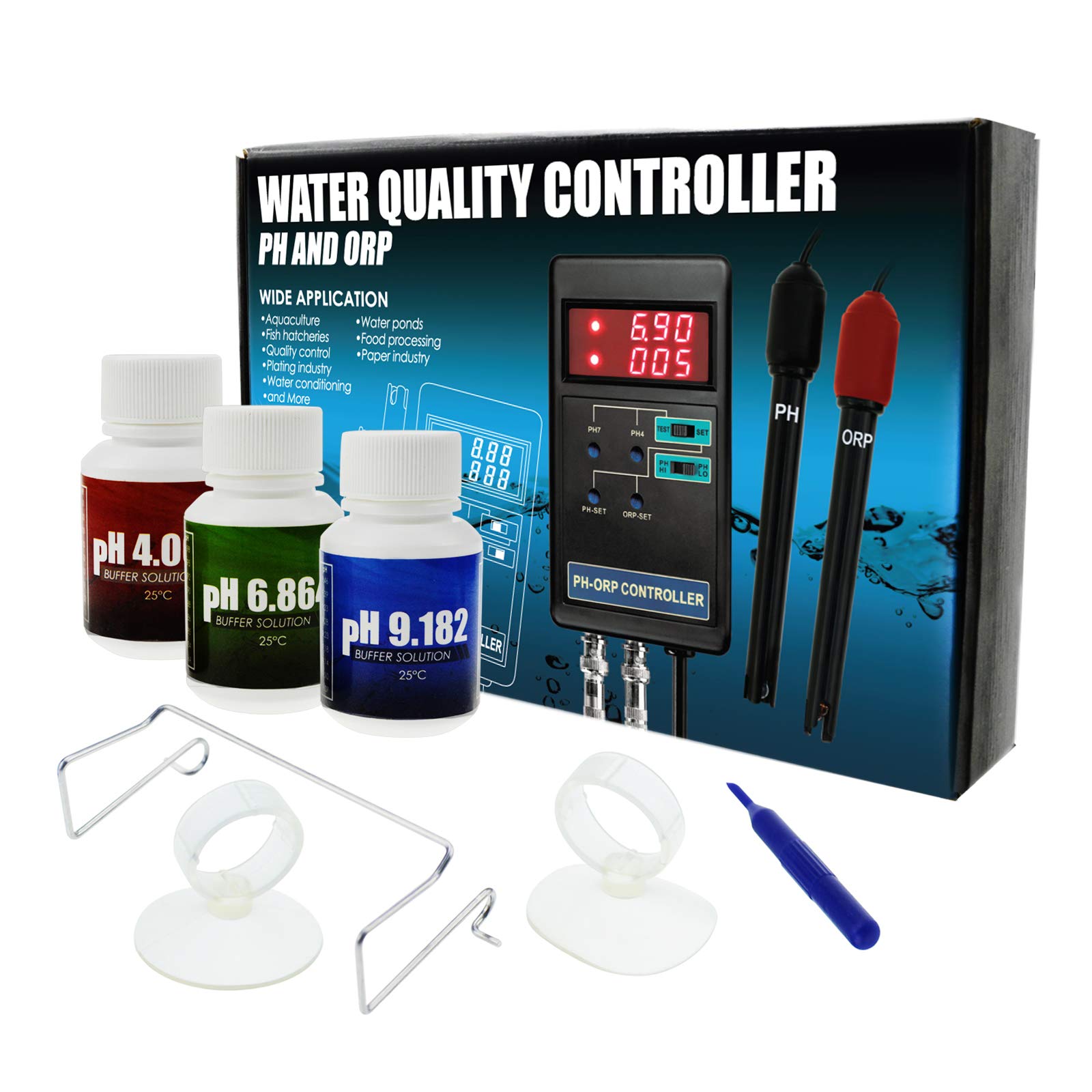 Digital pH & ORP Controller - Water Quality Monitor Tester with Replaceable BNC Electrode (0-14pH / ±1999mV) for Aquariums, Pools & Hydroponics