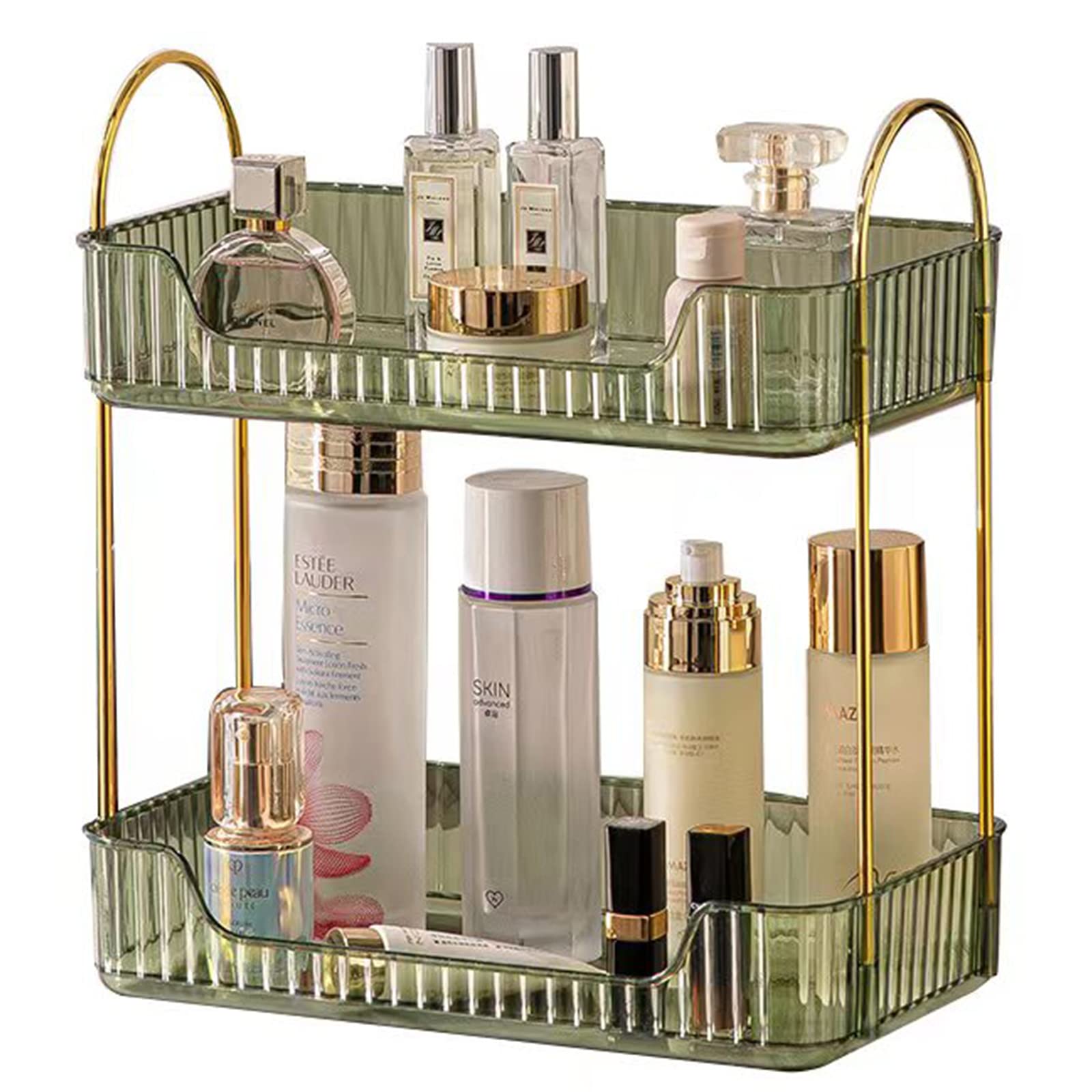 2-Tier Green Countertop Organizer - Bathroom & Kitchen Storage Shelf for Makeup, Skincare, and Spices | Space-Saving Solution for Vanity, Sink, or Countertop