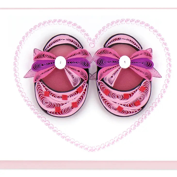 Adorable Pink Baby Booties Quilling Card - Small Handmade Greeting Card for Newborn Gifts, Baby Showers & Special Occasions