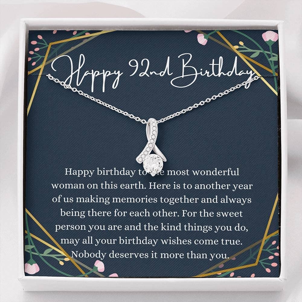 Elegant 92nd Birthday Necklace for Women - Personalized Message Card & Gift Box - Perfect 92 Year Old Birthday Gift for Mom, Grandma, or Friend - Jewelry for Celebrations & Special Occasions