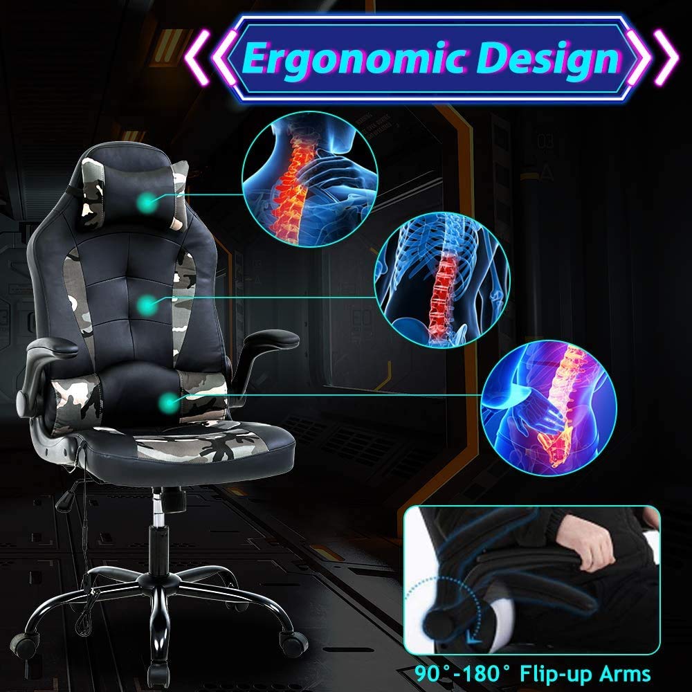 Ergonomic Gaming Chair with Massage - High Back PU Leather Office Racing Chair, Adjustable Swivel Computer Chair for Gamers & Professionals - Perfect for Esports, Home Office & Streaming Setup
