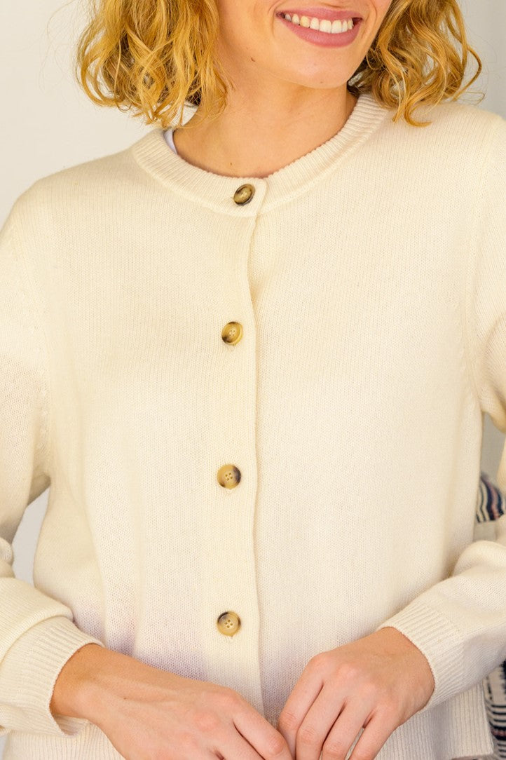 Premium Merino Wool Brittany Cardigan for Women - Soft Cream Knit Sweater | Perfect for Fall & Winter Layering, Office Wear & Casual Outfits