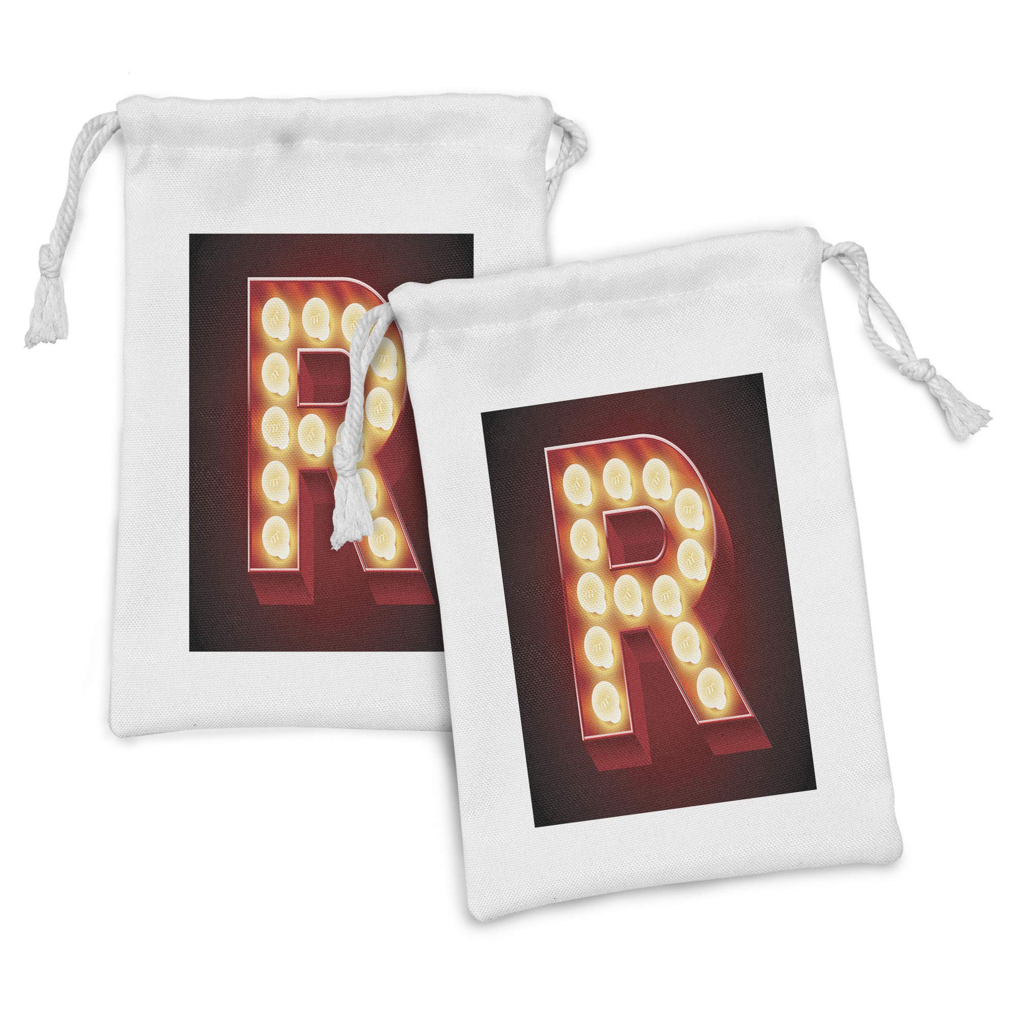Ambesonne Vintage Alphabet Fabric Pouch Set of 2 - Retro Letter R Design Drawstring Bags for Toiletries, Makeup, Jewelry & Travel Accessories (9