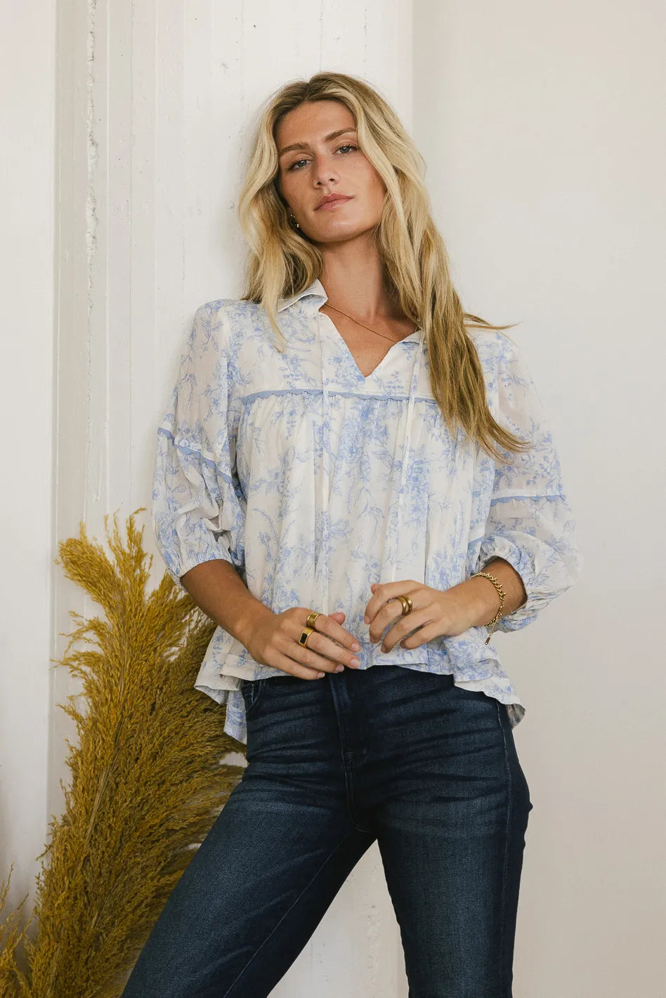 Madison Floral Blouse Women's Blue Floral Print Top | Elegant Spring Summer Casual Shirt | Perfect for Office, Date Night & Weekend Outings
