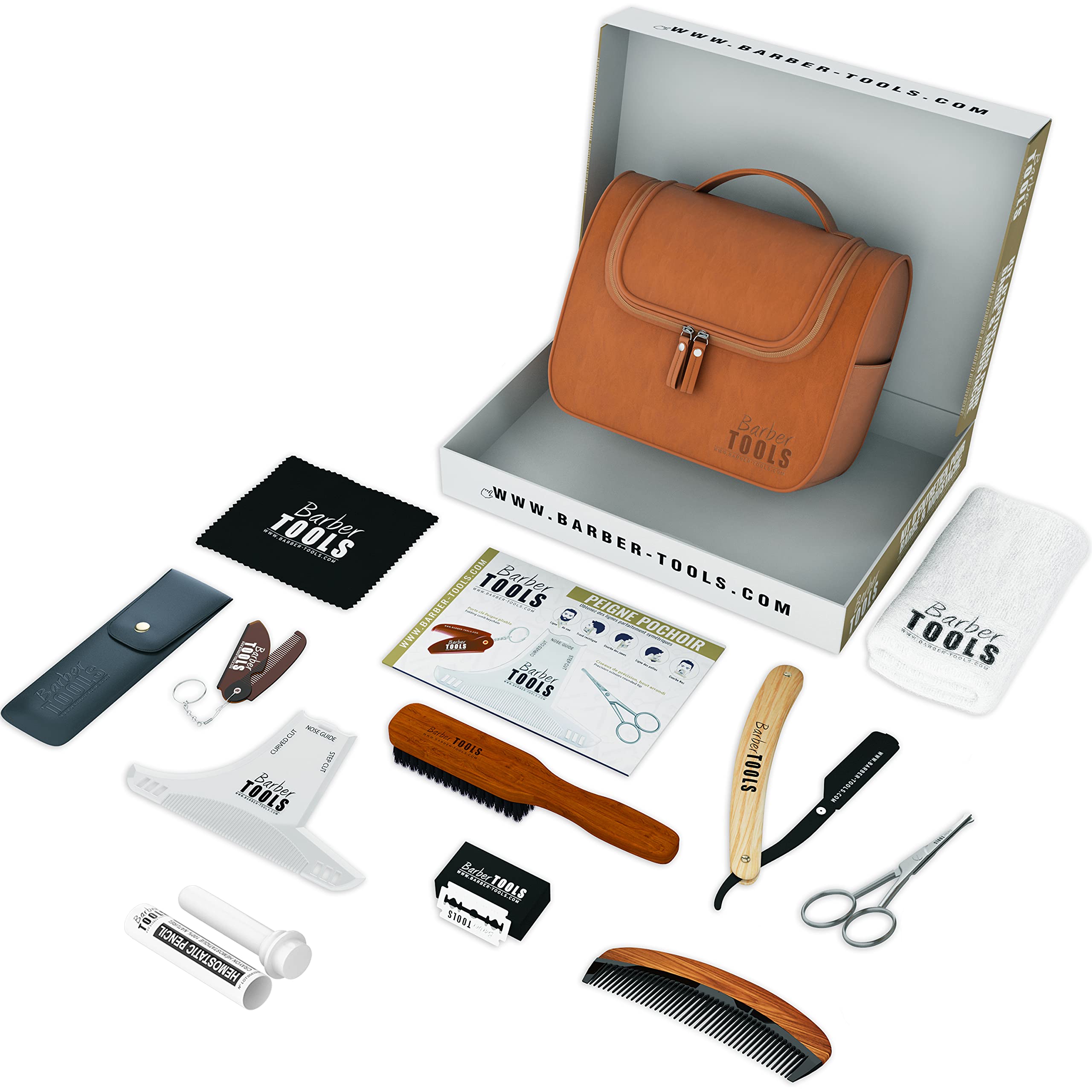 Barber Tools Kit for Beard & Mustache Care - 10 Accessories for Grooming