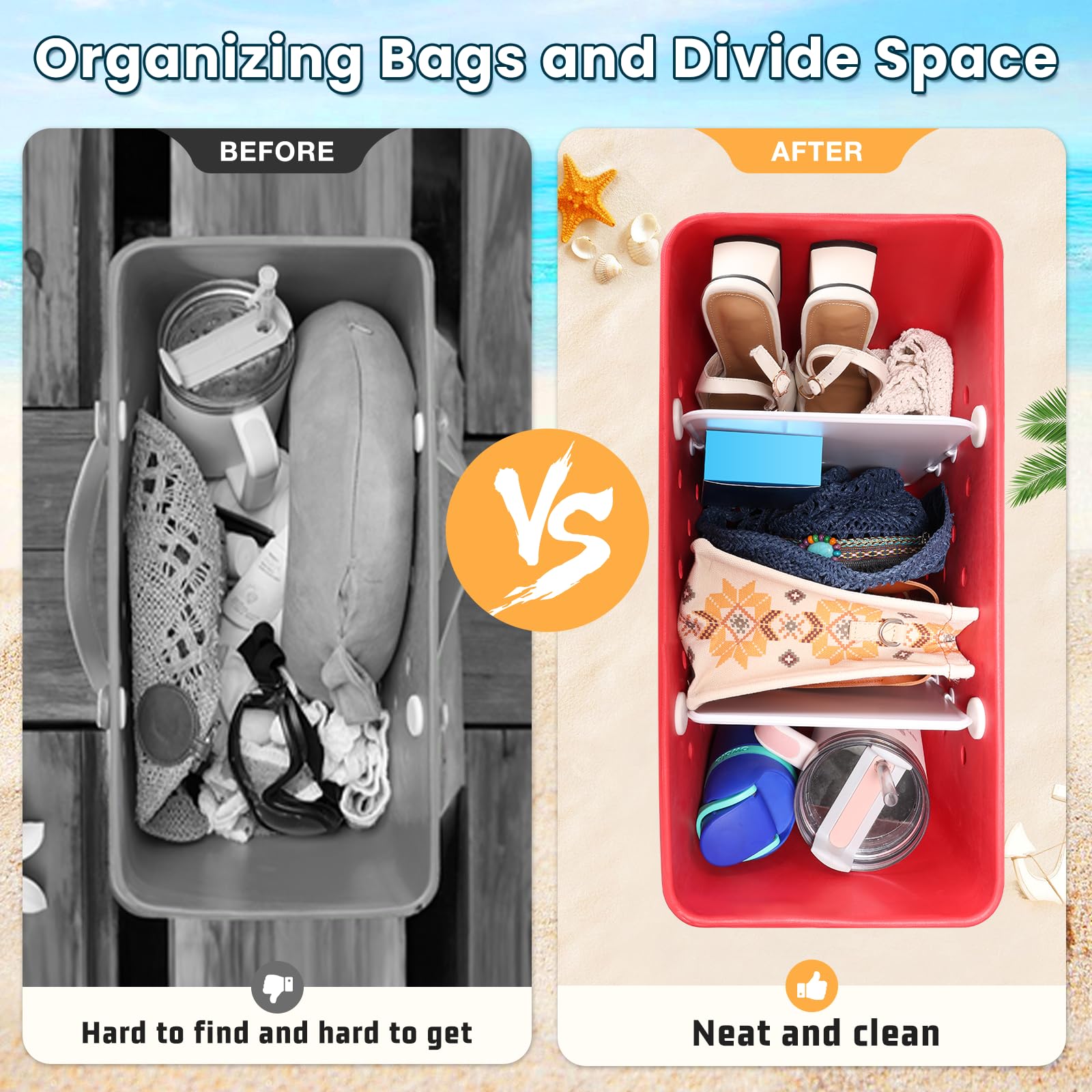 Bogg Bag Divider 2-Pack - XL Inserts for Bogg Bag Organizer | Beach Bag Accessories for Sand, Pool & Travel | Perfect for Tote Storage & Organization