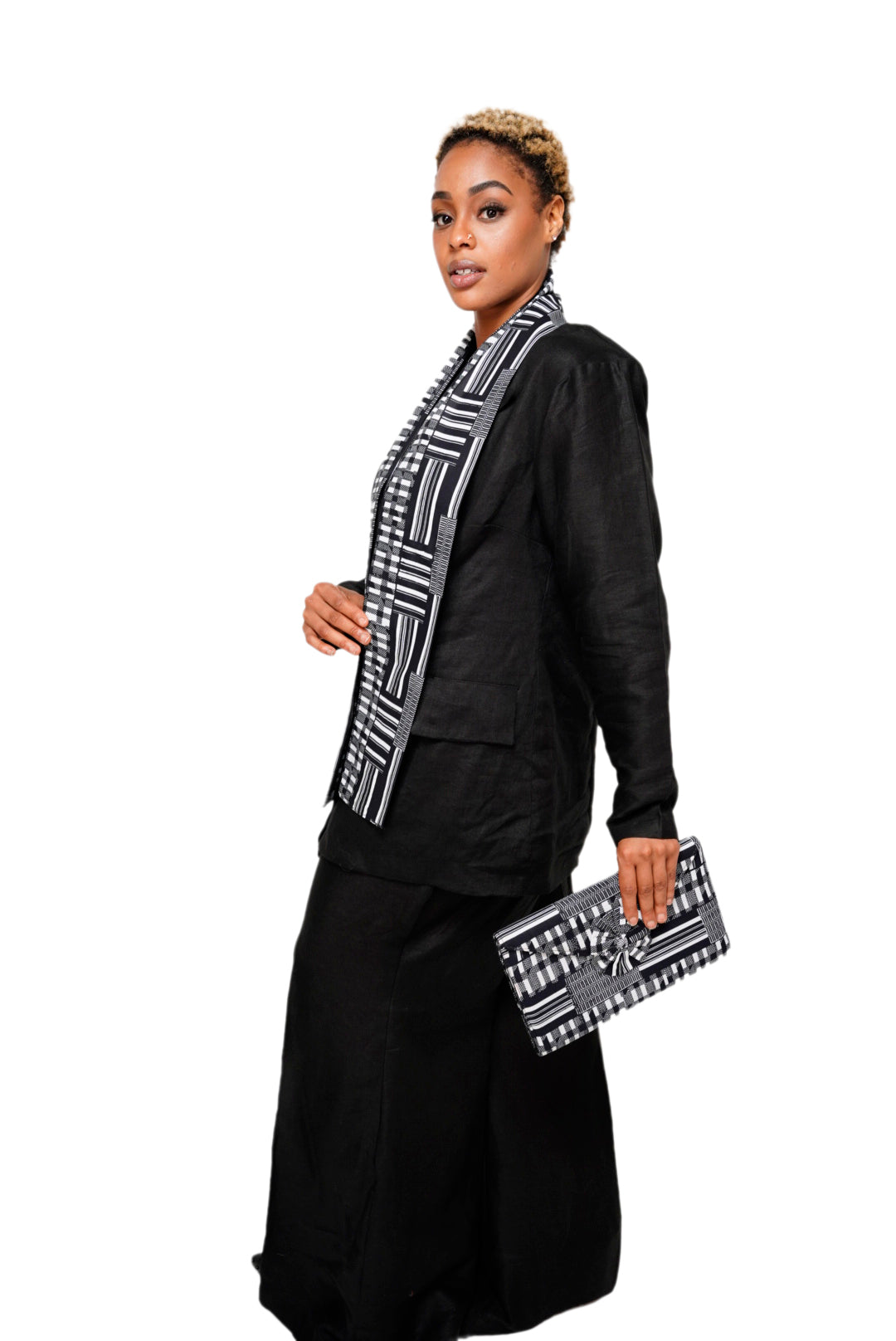 Dupsie's Otumfuo Black and White Kente African Print Sash DPB0795S - Authentic Ghanaian Kente Cloth Sash for Weddings, Graduations & Cultural Events