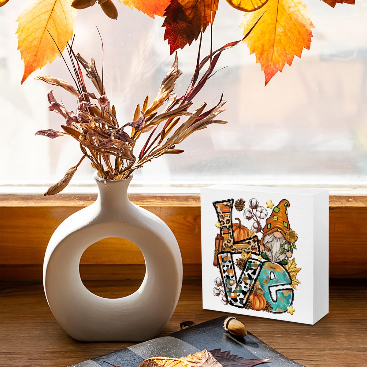 Fall Gnome Decorations for Home - Western Wood Box Sign with Sunflower Gnome, Farmhouse Office & Bedroom Decor - Perfect for Autumn Thanksgiving & Seasonal Home Styling