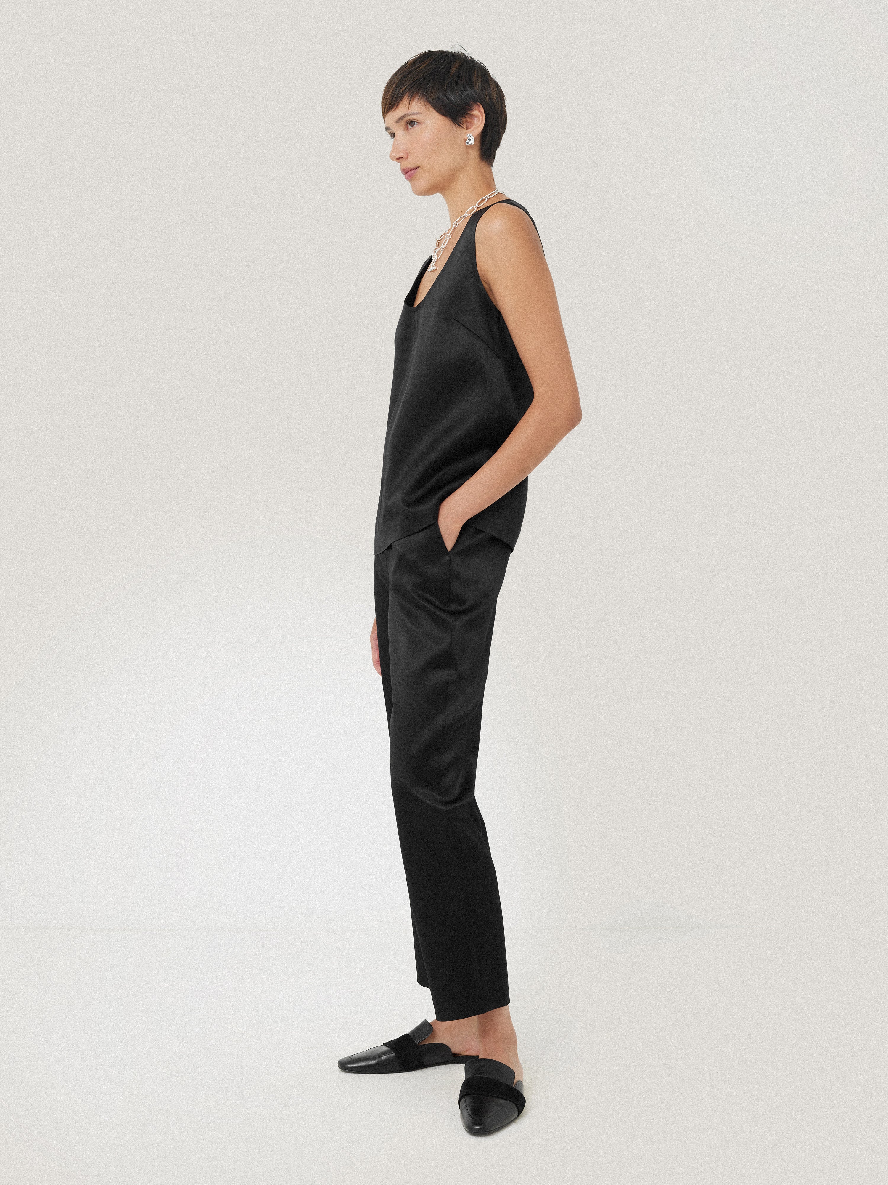 Bonded Satin Tank Top for Women - Soft & Comfortable Black Sleeveless Shirt - Perfect for Summer, Layering & Casual Outfits