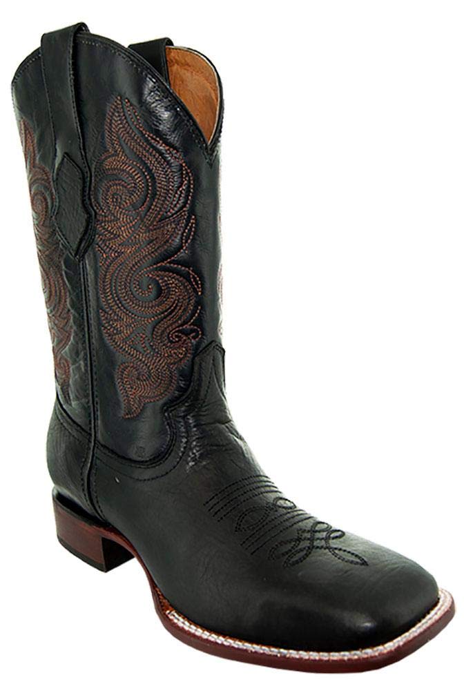 **Soto Men's Genuine Leather Cowboy Boots - Broad Square Toe Western Boots H9001 (Black, 10.5 M US) | Durable & Stylish for Rodeo, Country Dancing & Casual Wear**