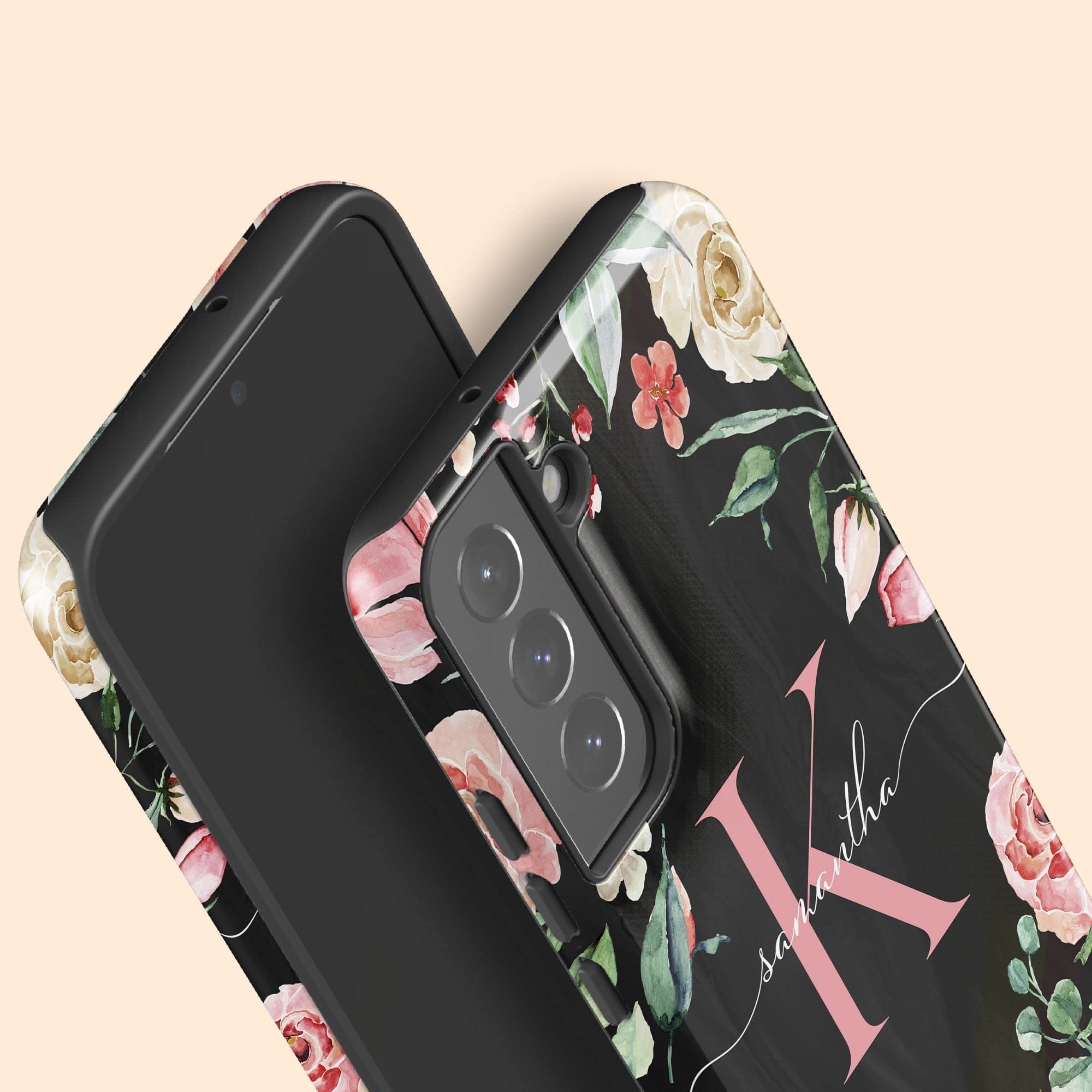 Personalized Monogram Rose Design Phone Case - Compatible with Samsung Galaxy S25 Plus/S24 Ultra/S23/S22/S21/S20/S10/S9/S8/Note 20/10 - Perfect Gift for Valentine's Day, Anniversary & Special Occasions