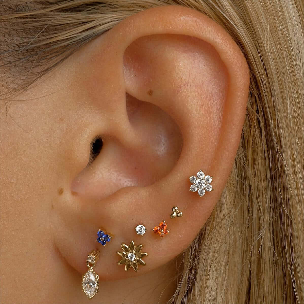 Zodiac Flower Birthstone Cartilage Piercings Stud Earrings | HSEK2311 | Perfect for Daily Wear, Gift Giving & Zodiac-Themed Jewelry Collections