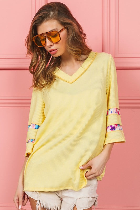 Bibi Cord Rib with Stitched Floral Contrast Top - Stylish Women's Fashion Top for Casual Wear, Dates & Outings