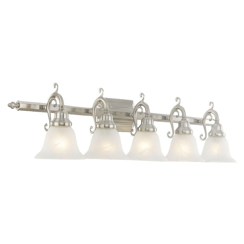Livex Lighting 1285-91 Bathroom Vanity Light Fixture with White Alabaster Glass Shades, Brushed Nickel Finish - Perfect for Modern Bathrooms, Powder Rooms & Spa Retreats