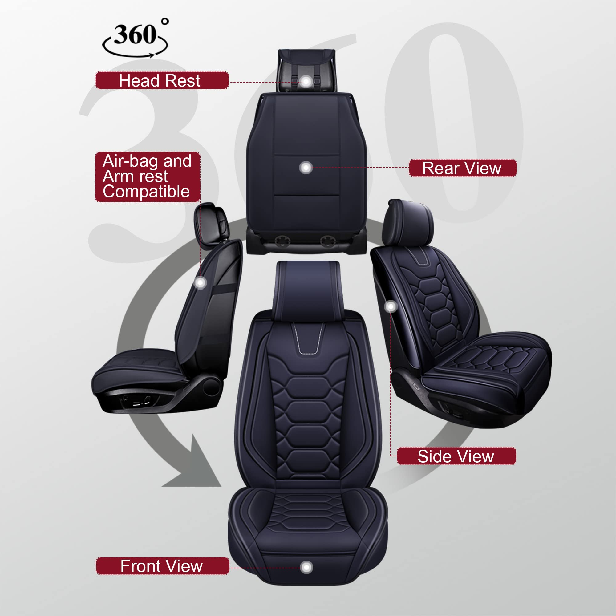 Premium Custom Fit Seat Covers for 2013-2025 Honda Accord - Waterproof Faux Leather Car Seat Protectors with Anti-Slip Design (Front Pair, Black) | Perfect for Daily Commute, Road Trips & Pet Protection