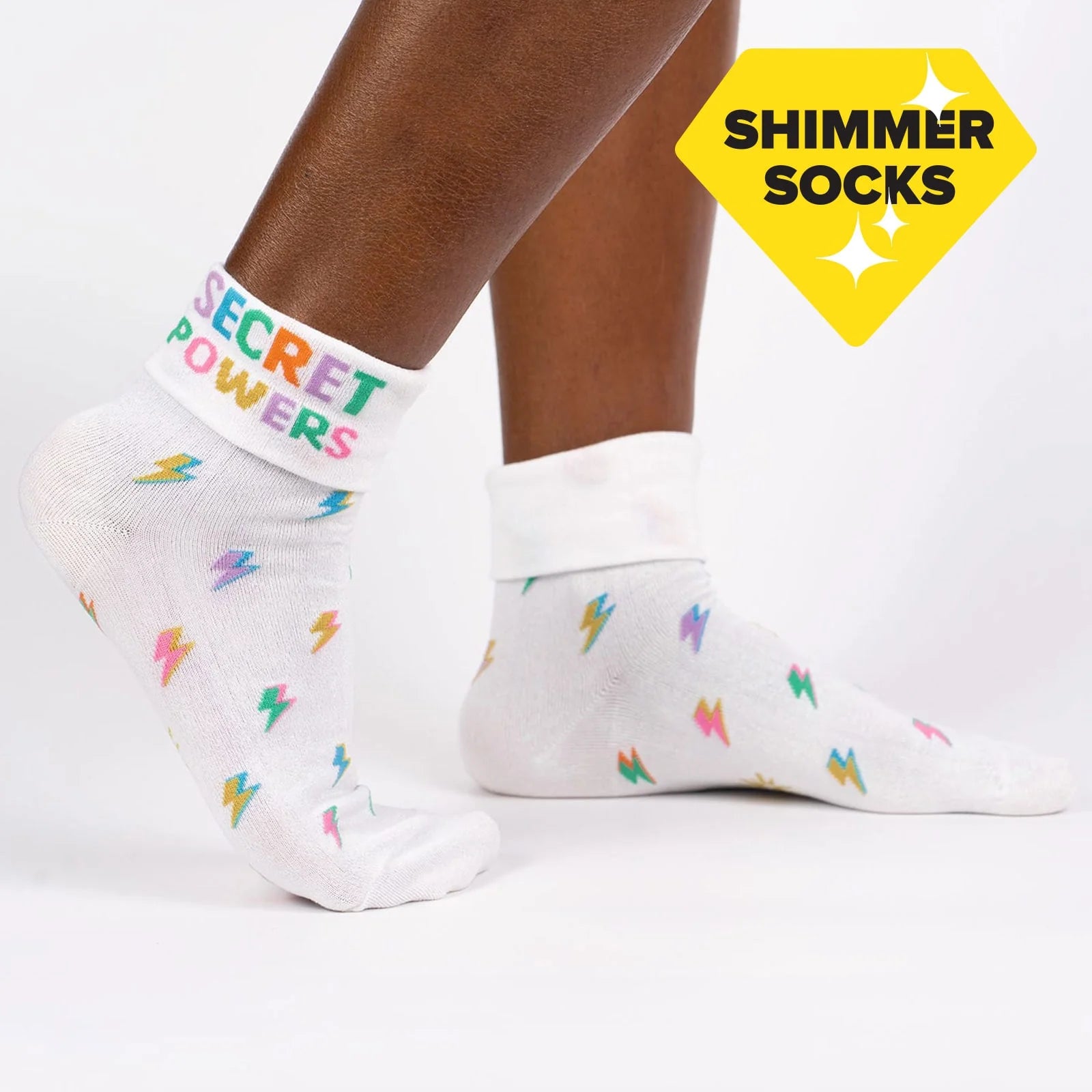 Turn Cuff Crew Socks with Fun Patterns | Secret Powers Design | Comfortable Cotton Socks for Women & Men | Perfect for Everyday Wear, Cosplay & Gift Giving