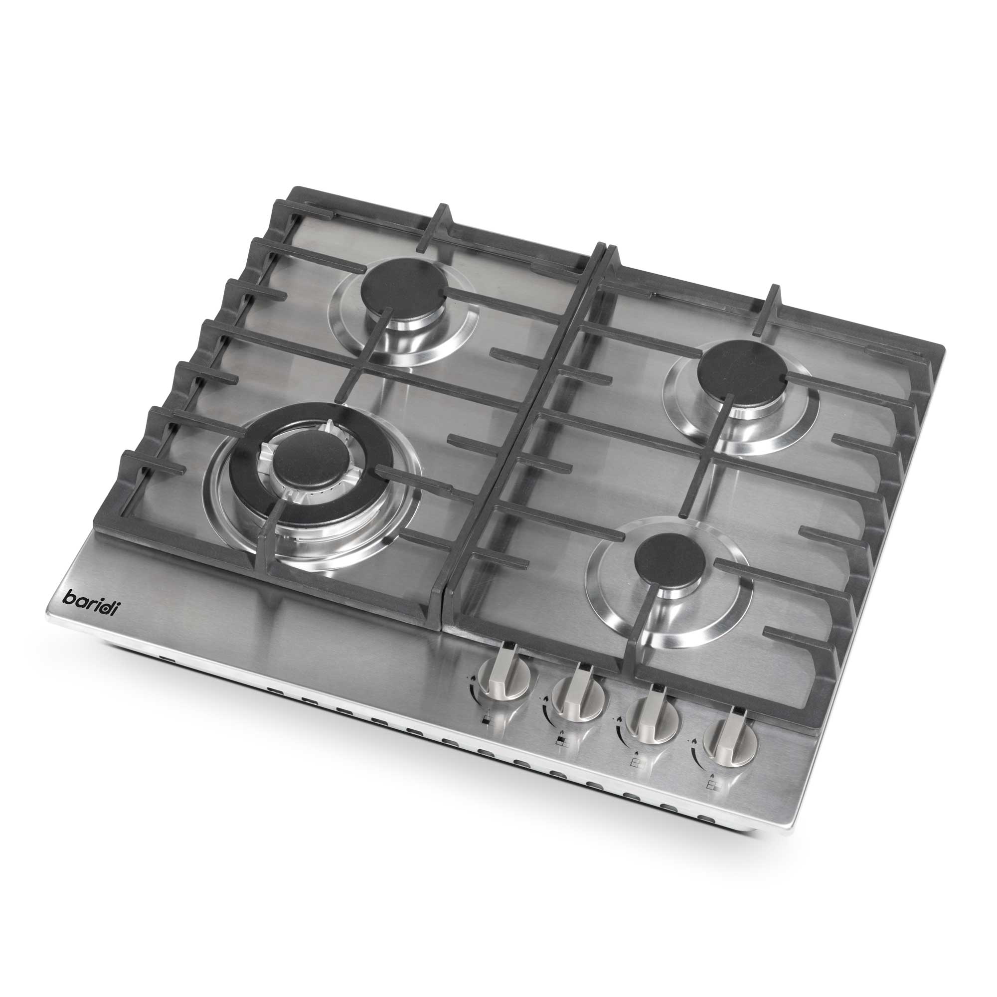 Baridi 60cm Built-In Gas Hob with 4 Burners & Cast Iron Pan Supports - Stainless Steel DH225 | Perfect for Modern Kitchens, Cooking Enthusiasts & Home Chefs