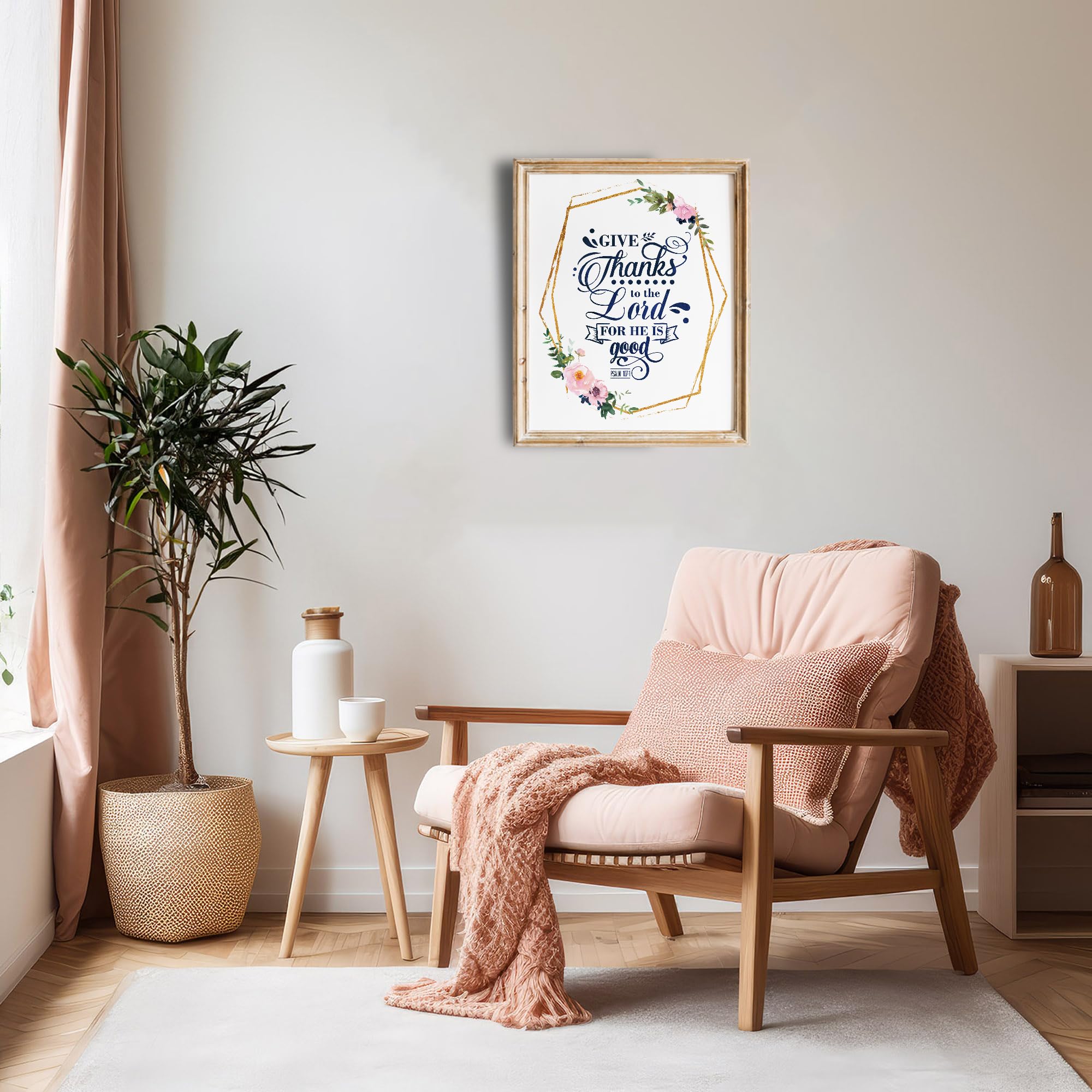 Inspirational 'Give Thanks To The Lord' Art Print - Unframed 8x10 Religious Wall Decor with Motivational Quote - Perfect for Home, Office, or Church - Bible Verse Wall Art for Prayer Rooms & Christian Gifts