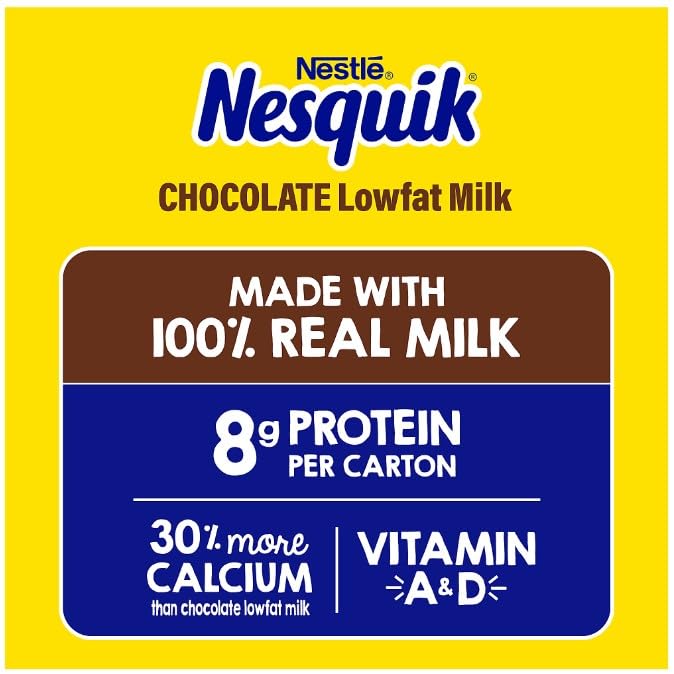 High Protein Chocolate Milk Drink Bundle - Nesquik Lowfat Ready-to-Drink (8 Fl oz, 6 Pack) | Premium Gift Packaging in BETRULIGHT Branded Box | Perfect for Post-Workout Recovery, School Lunches & Healthy Snacking