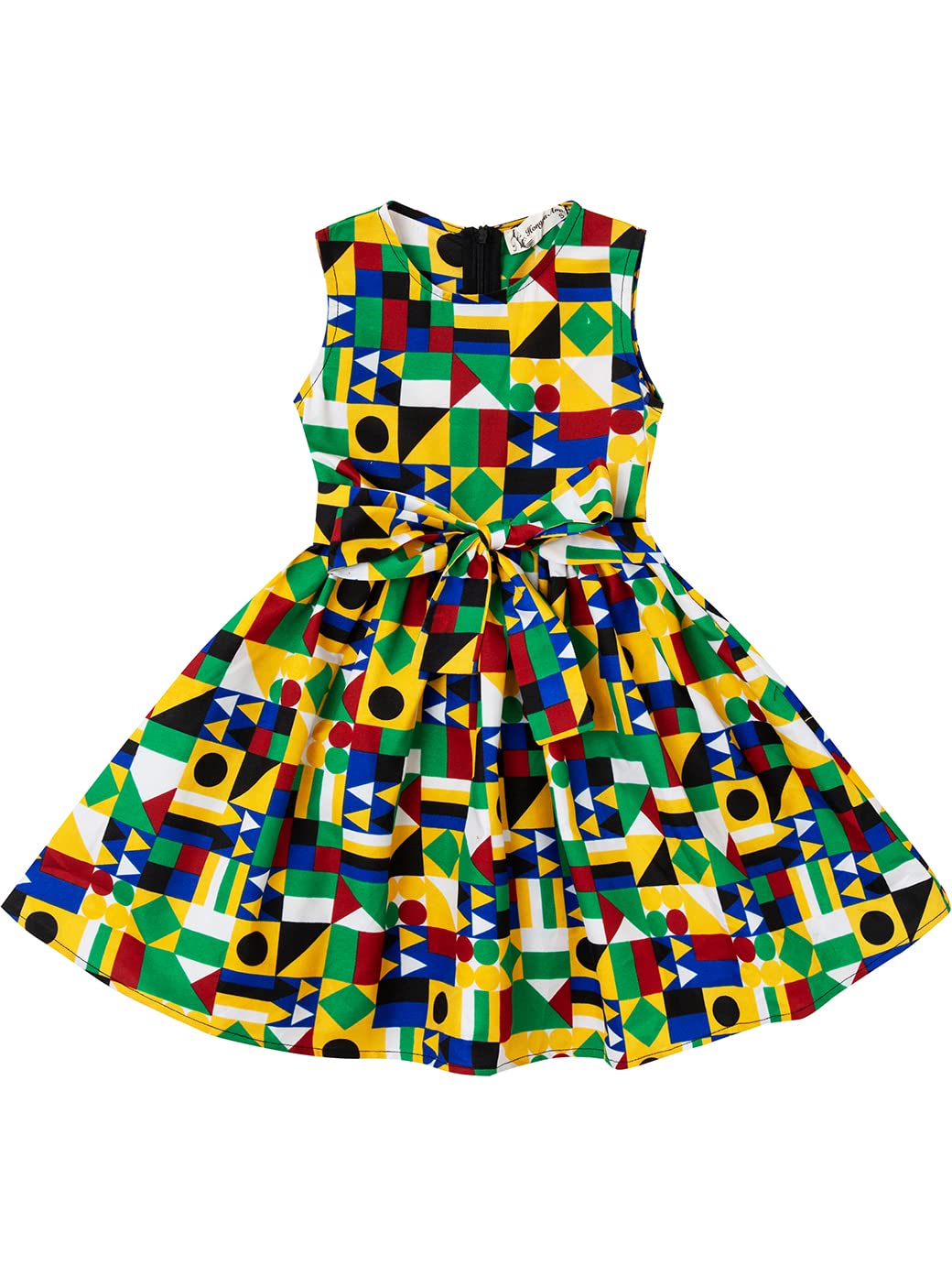 African Print Sleeveless Tie Waist Vintage Dress for Girls | Floral Summer Casual Outfit for Kids, Beach Vacation, Birthday Party & Family Photos