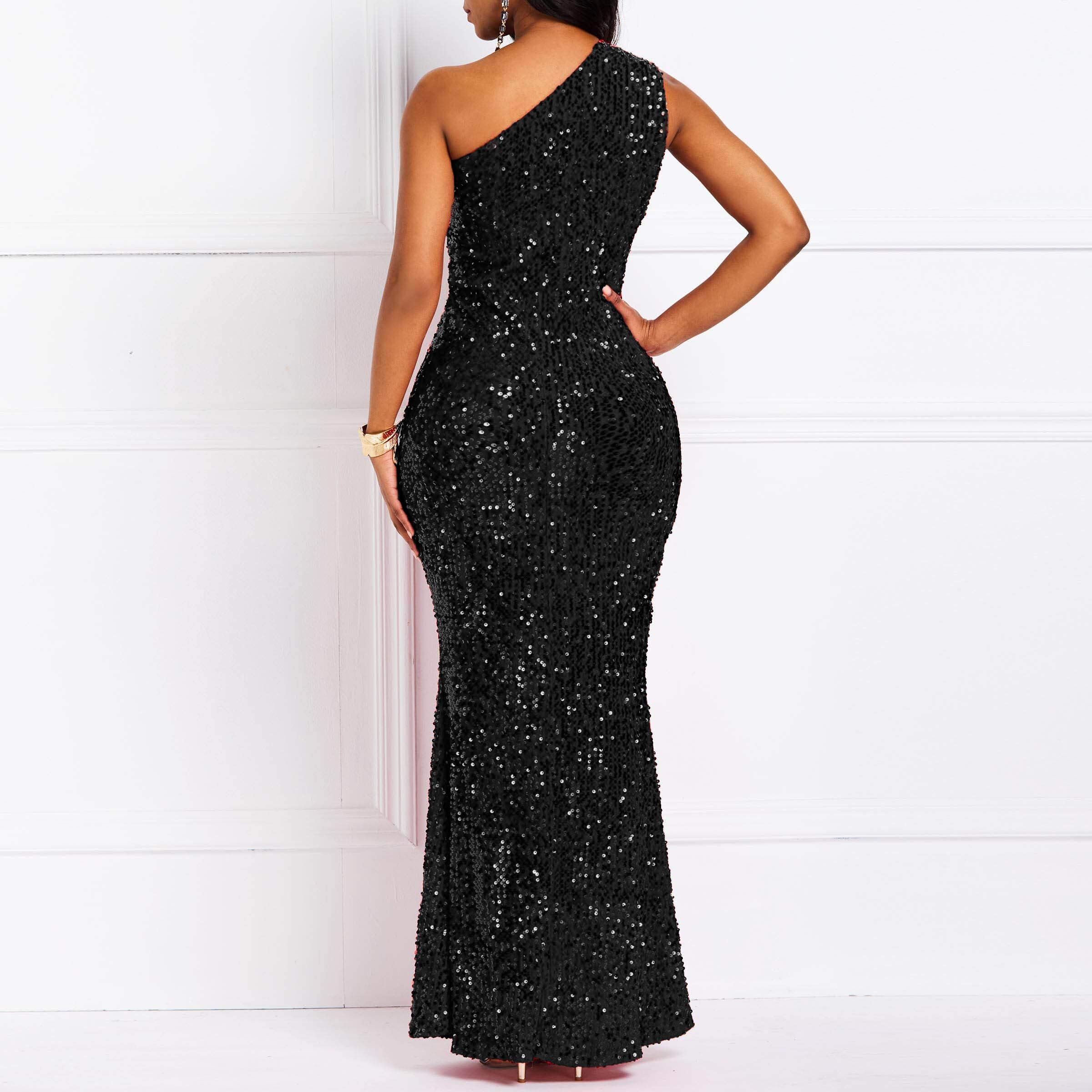 VERWIN Sequin Mermaid Maxi Dress for Women - Sleeveless V-Neck Bodycon Party Gown - Perfect for Evening Events, Prom, Wedding & Special Occasions