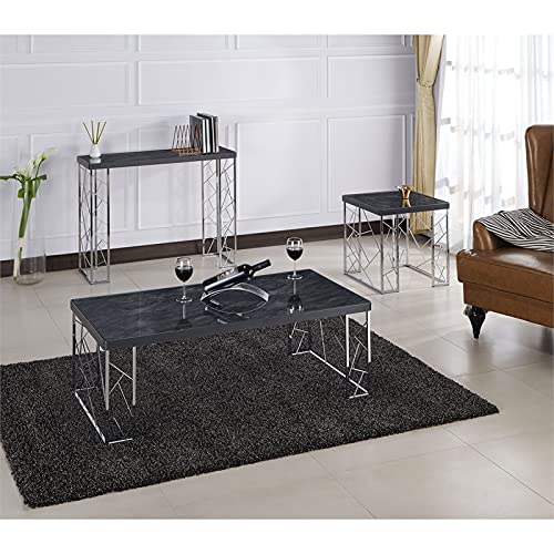 Furniture of America Stefano Modern Metal End Table - Black & Chrome Finish | Stylish Nightstand for Living Room, Bedroom & Office