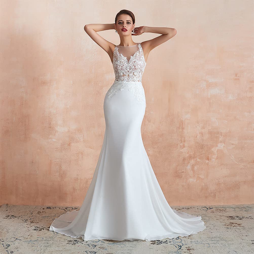 2021 Elegant Lace Appliques Mermaid Wedding Dress for Bride - Beach, Evening & Formal Occasions | Beaded Bridal Gown for Women