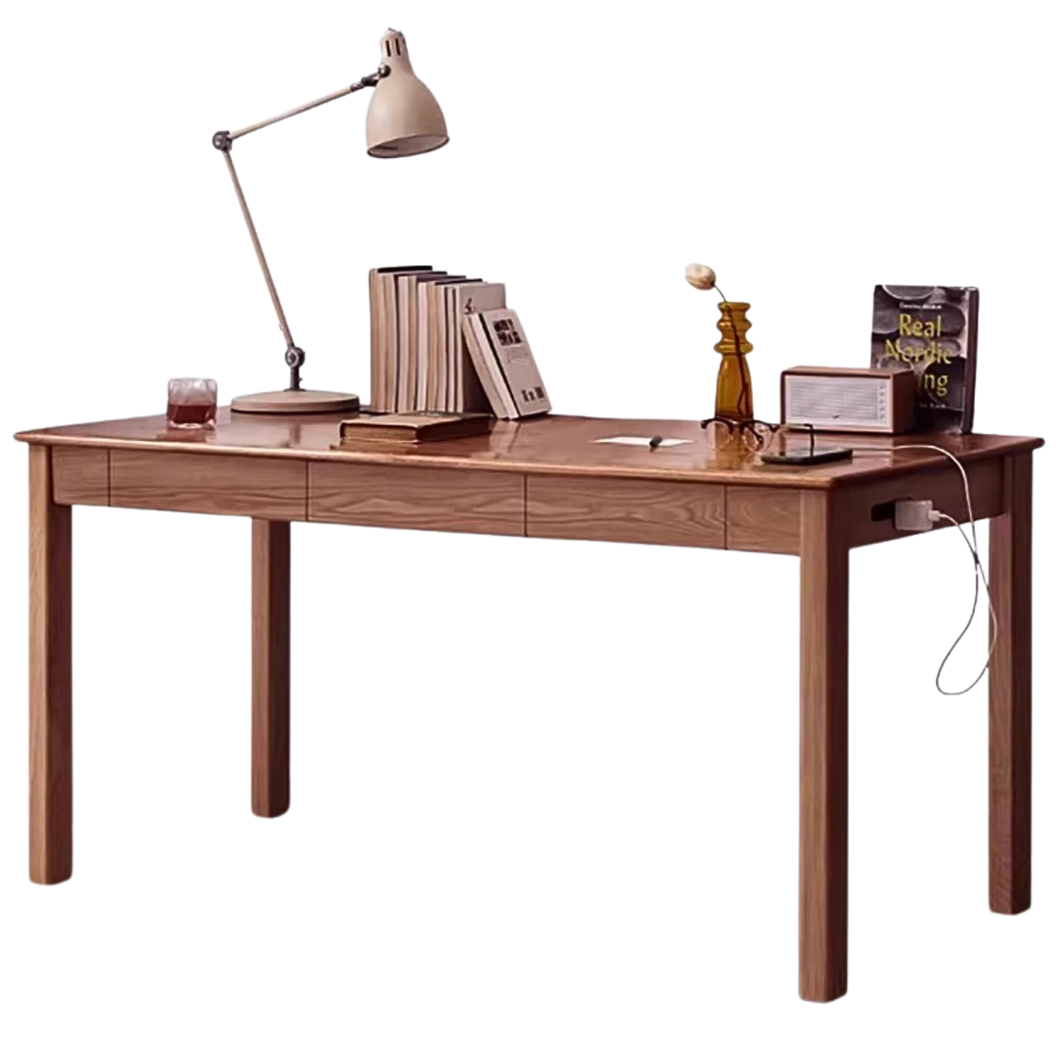 Premium Solid Oak & Ash Wood USB Office Desk - Modern Home & Workspace Furniture for Productivity & Organization | Perfect for Remote Work, Study & Office Setup