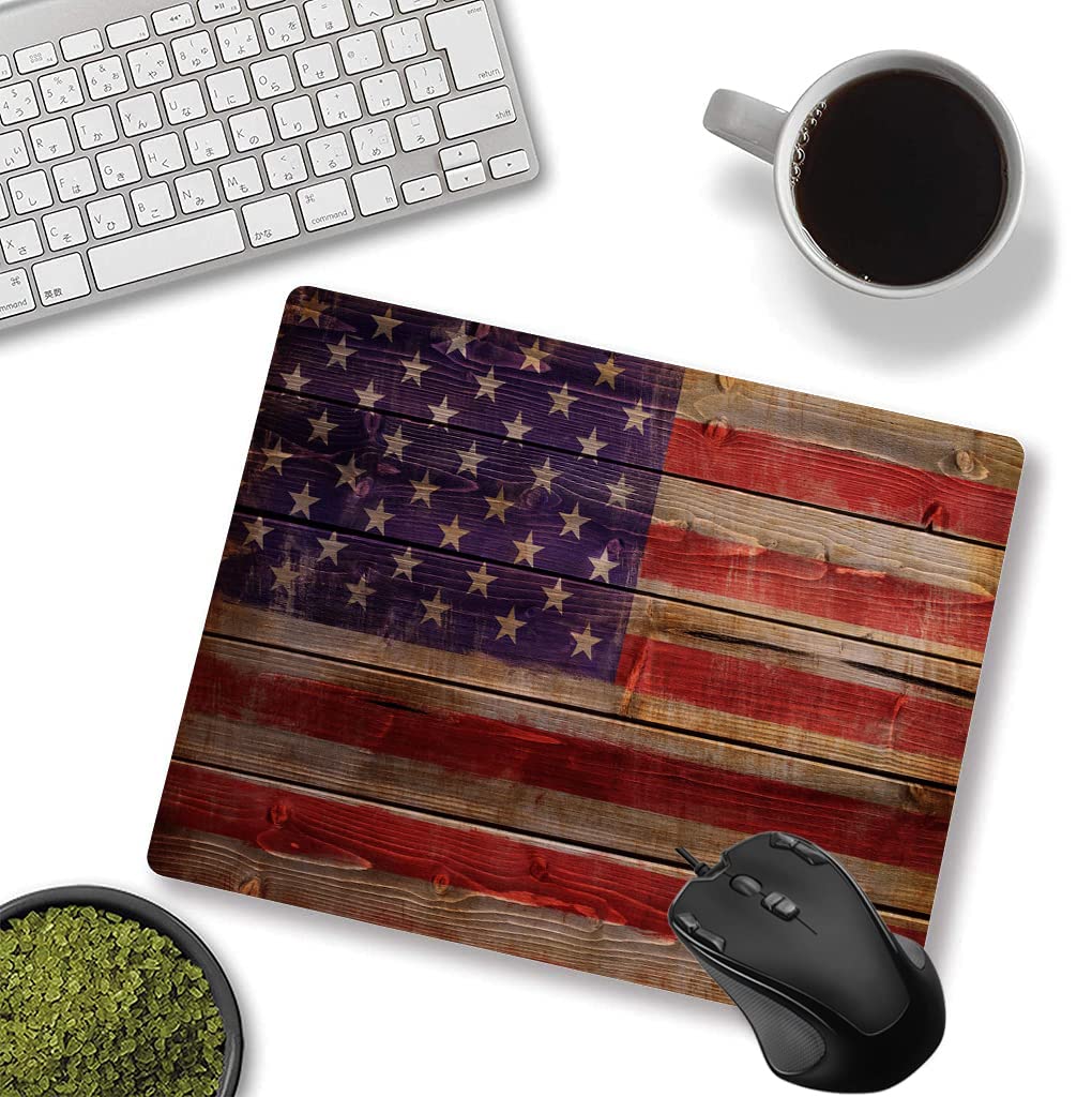Custom American Flag Wooden Gaming Mouse Pad - Non-Slip Rubber Base for PC & Laptop | Perfect for Gamers, Office Work & Home Use