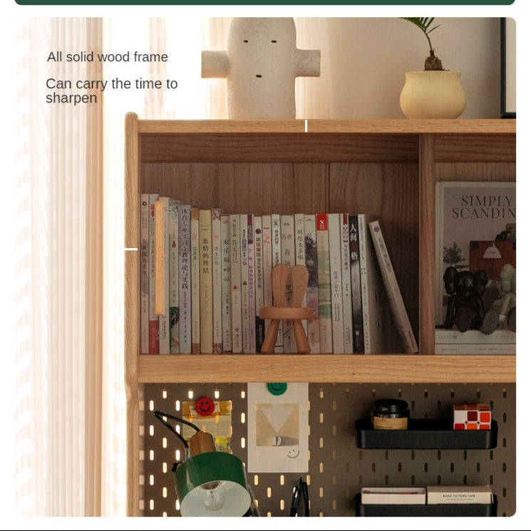 Solid Oak Wood Modern Retractable Desk with Integrated Bookcase - Home Office, Study Room, and Workspace Solution