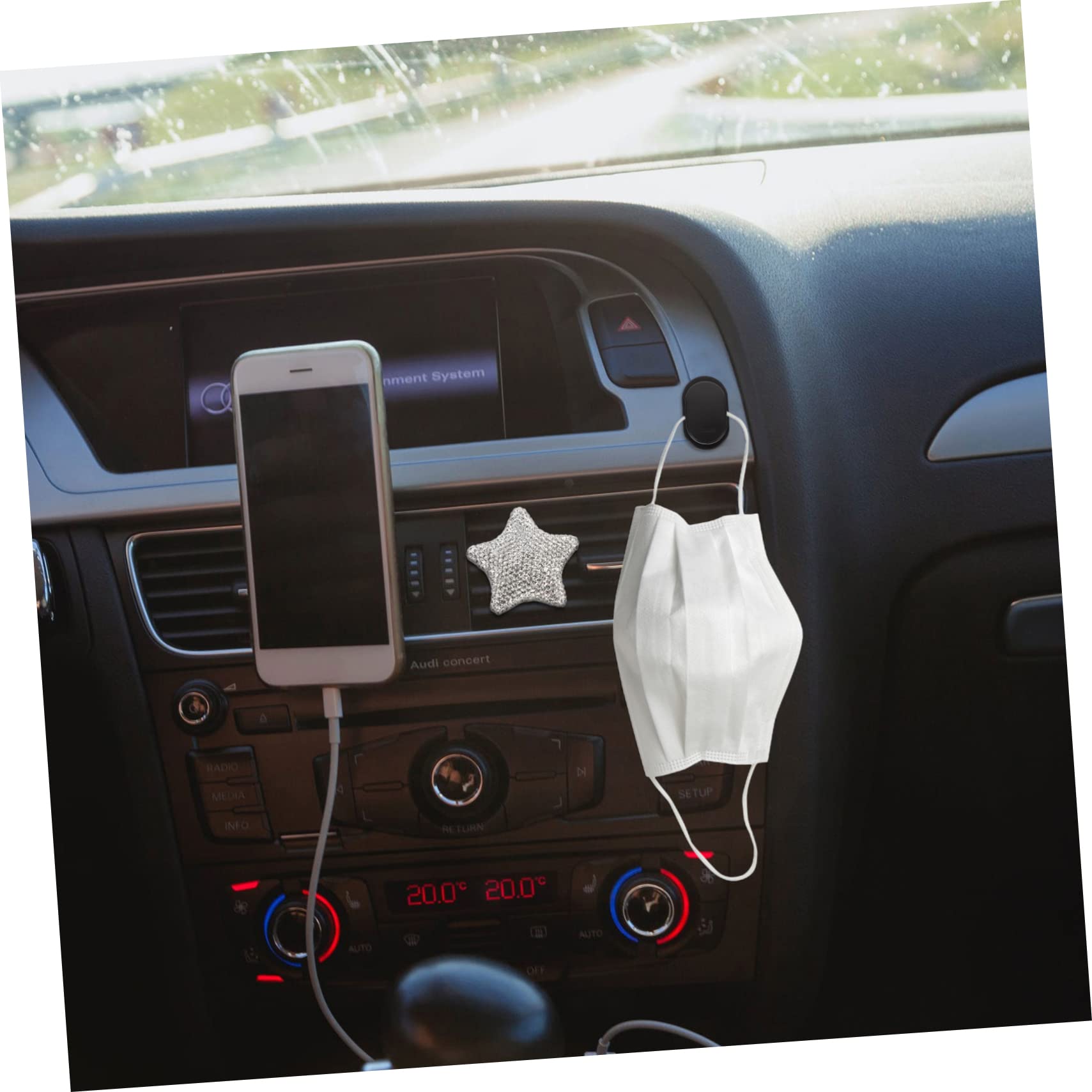 Hoement 4-Pack Car Hooks - Heavy Duty Sticky Hooks for Car, Wall & Outdoor Use - Multi-Purpose Hangers for Keys, Earphones, Grocery Bags & More - ABS Plastic Car Accessories (Perfect for Road Trips & Daily Organization)