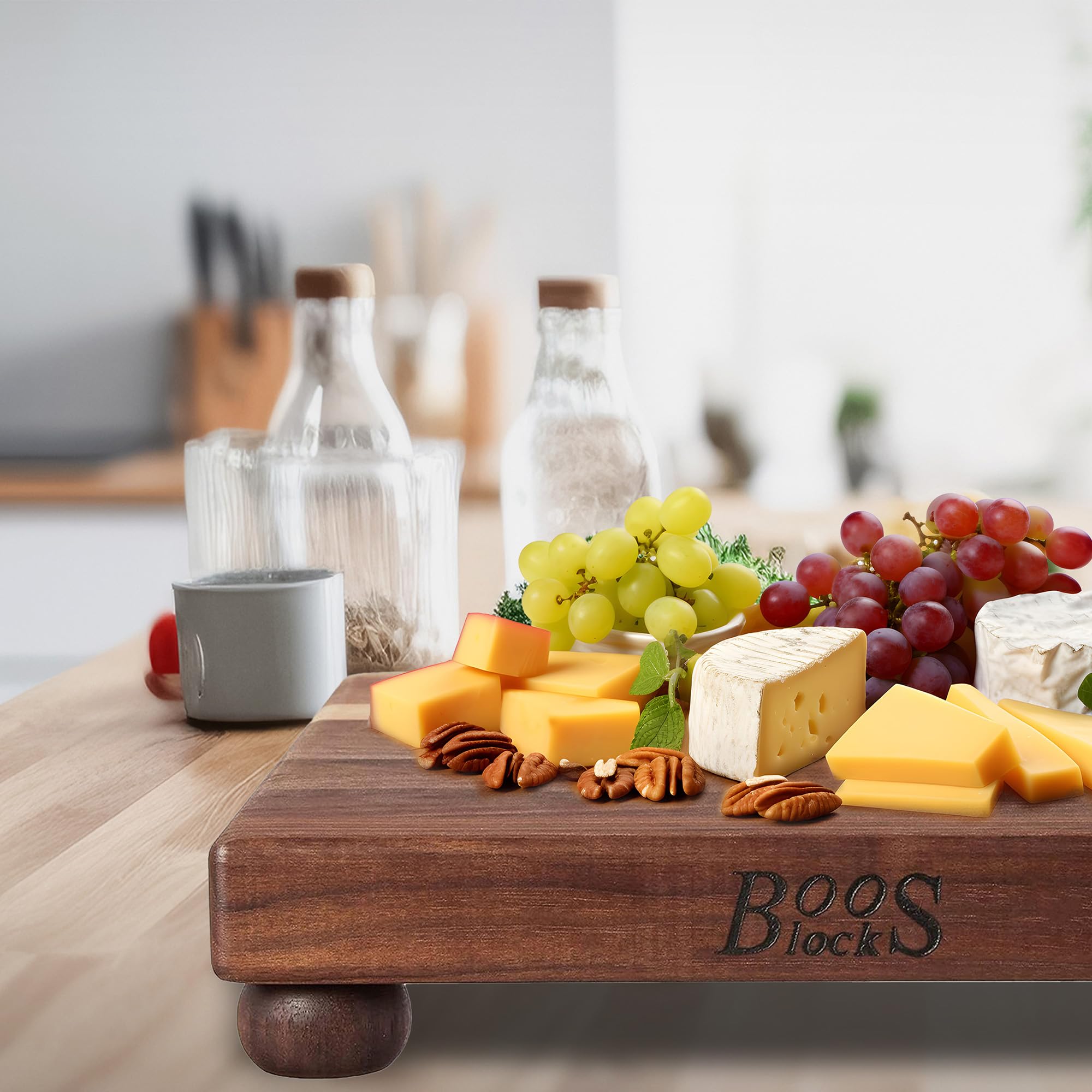 John Boos B Series 12x12 Inch Walnut Wood Cutting Board with Feet - Premium Square Kitchen Chopping Block for Meat, Vegetables & Fruits - Ideal for Home Cooks & Professional Chefs