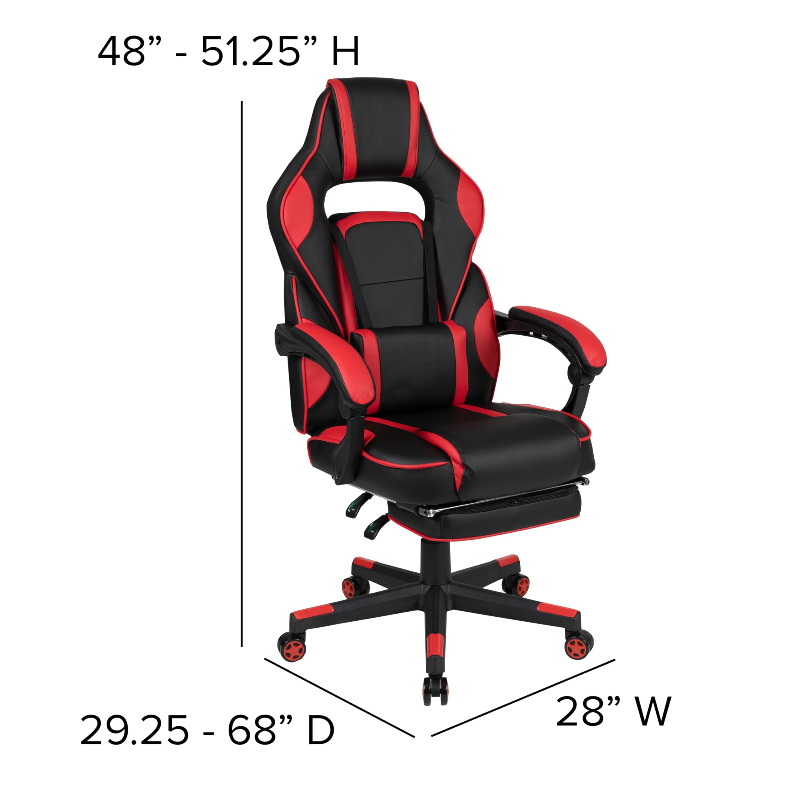 EMMA & OLIVER Black Red Gaming Desk Set with Cup Holder, Headset Stand, Reclining & Footrest - Perfect for PC Gaming Setup, Home Office & Streaming Station